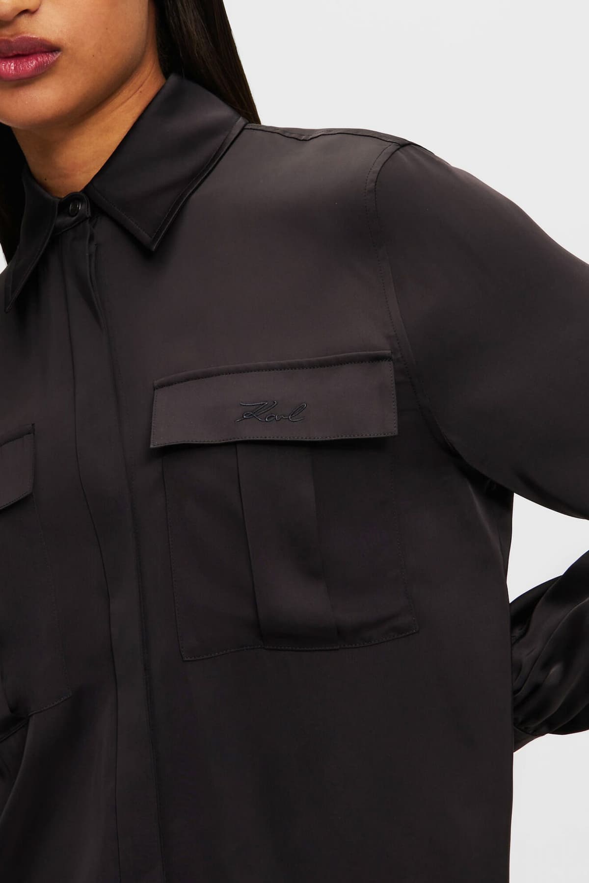 KARL LAGERFELD ΠΟΥΚΑΜΙΣΟ ΣΑΤΕΝ CARGO ΜΑΥΡΟ