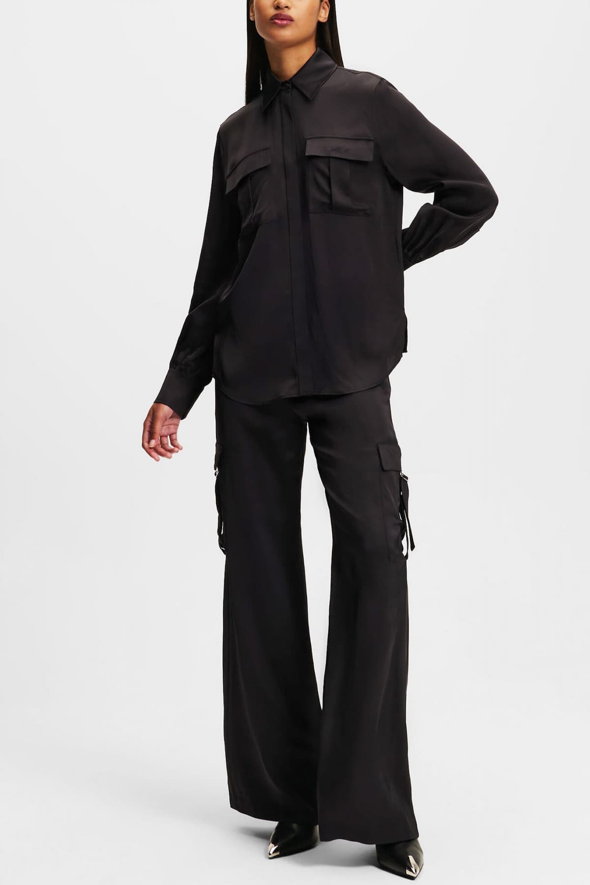 KARL LAGERFELD ΠΟΥΚΑΜΙΣΟ ΣΑΤΕΝ CARGO ΜΑΥΡΟ