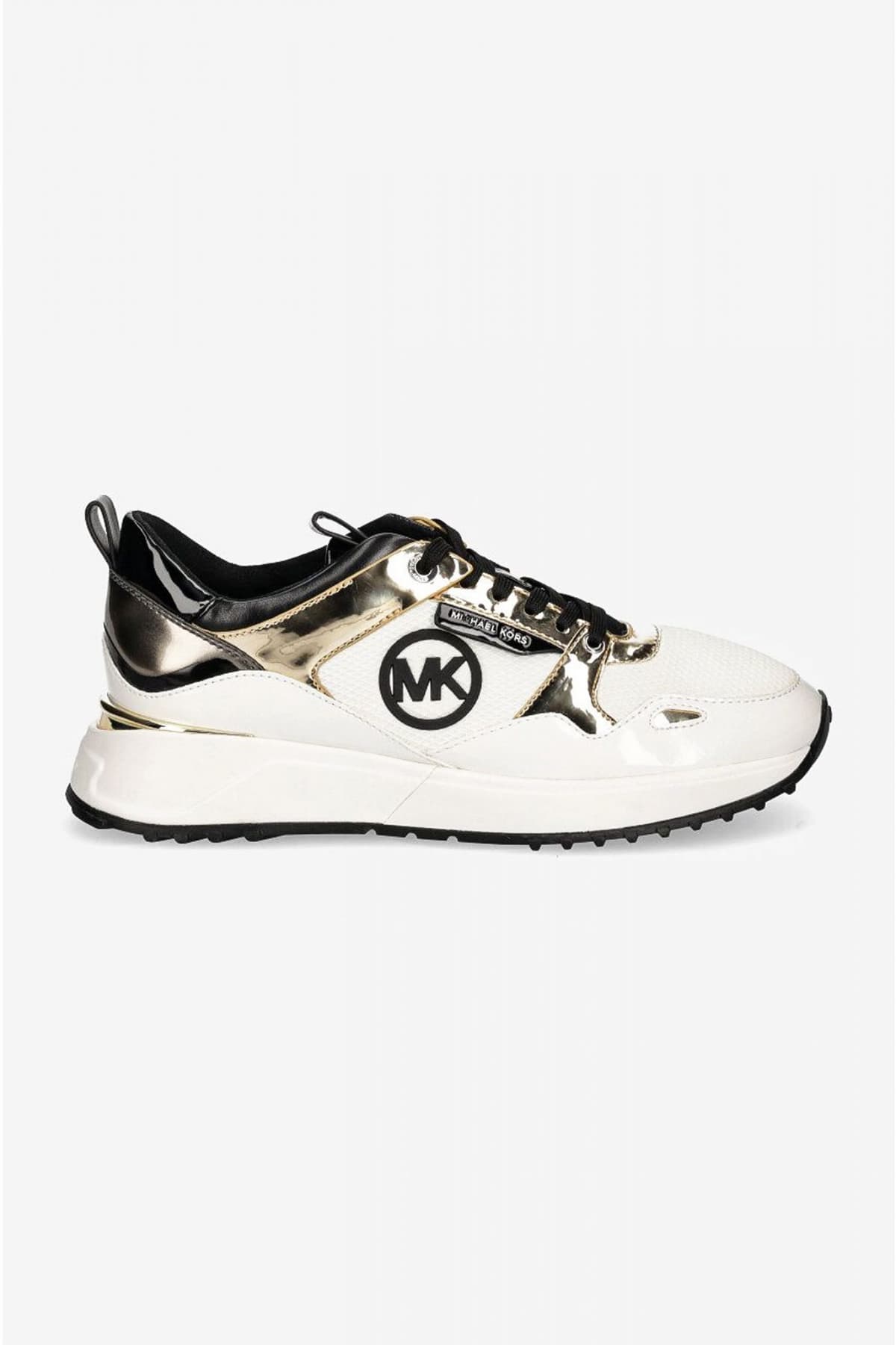 MICHAEL KORS ΠΑΠΟΥΤΣΙΑ SNEAKERS THEO TRAINER LOGO ΜΕΤΑΛΛΙΚΑ ΧΡΩΜΑΤΑ ΛΕΥΚΟ
