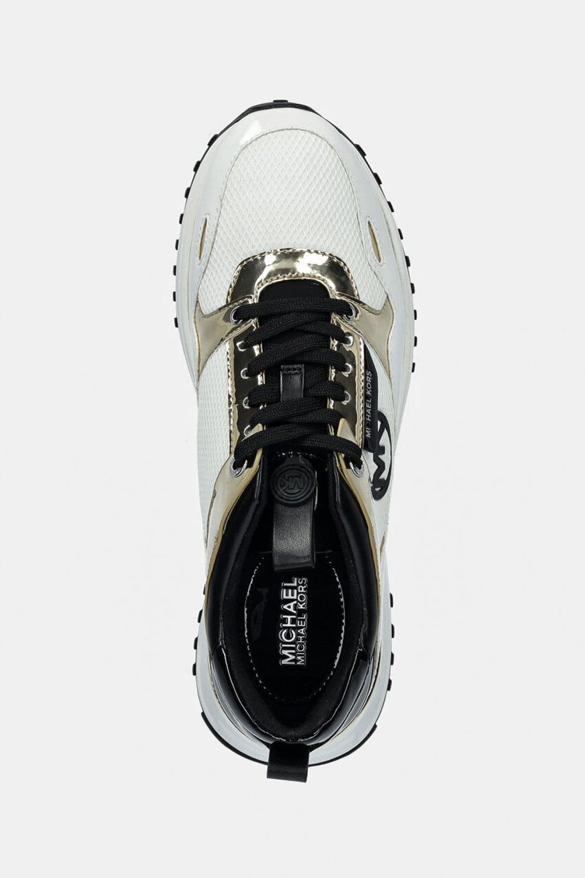 MICHAEL KORS ΠΑΠΟΥΤΣΙΑ SNEAKERS THEO TRAINER LOGO ΜΕΤΑΛΛΙΚΑ ΧΡΩΜΑΤΑ ΛΕΥΚΟ