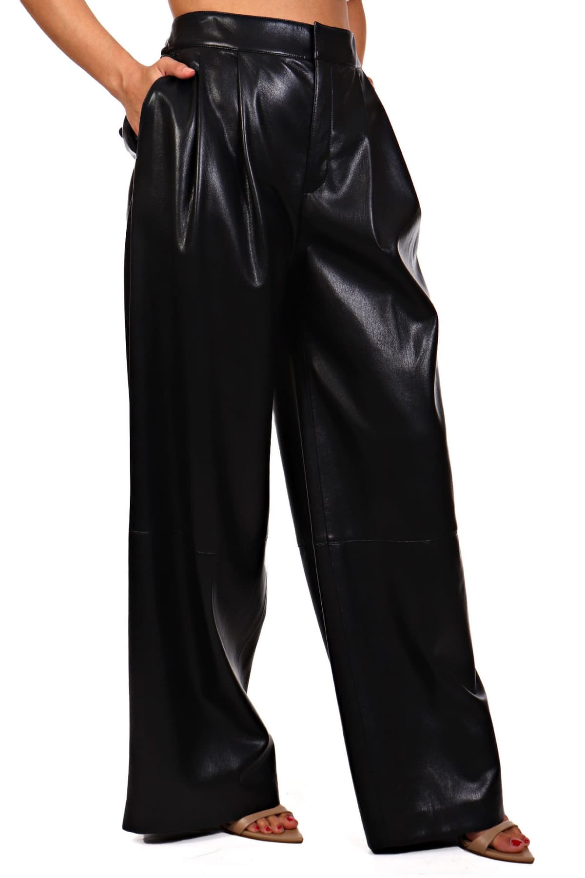 BOSS ΠΑΝΤΕΛΟΝΑ TADESA FAUX LEATHER ΠΙΕΤΕΣ ΜΑΥΡΟ