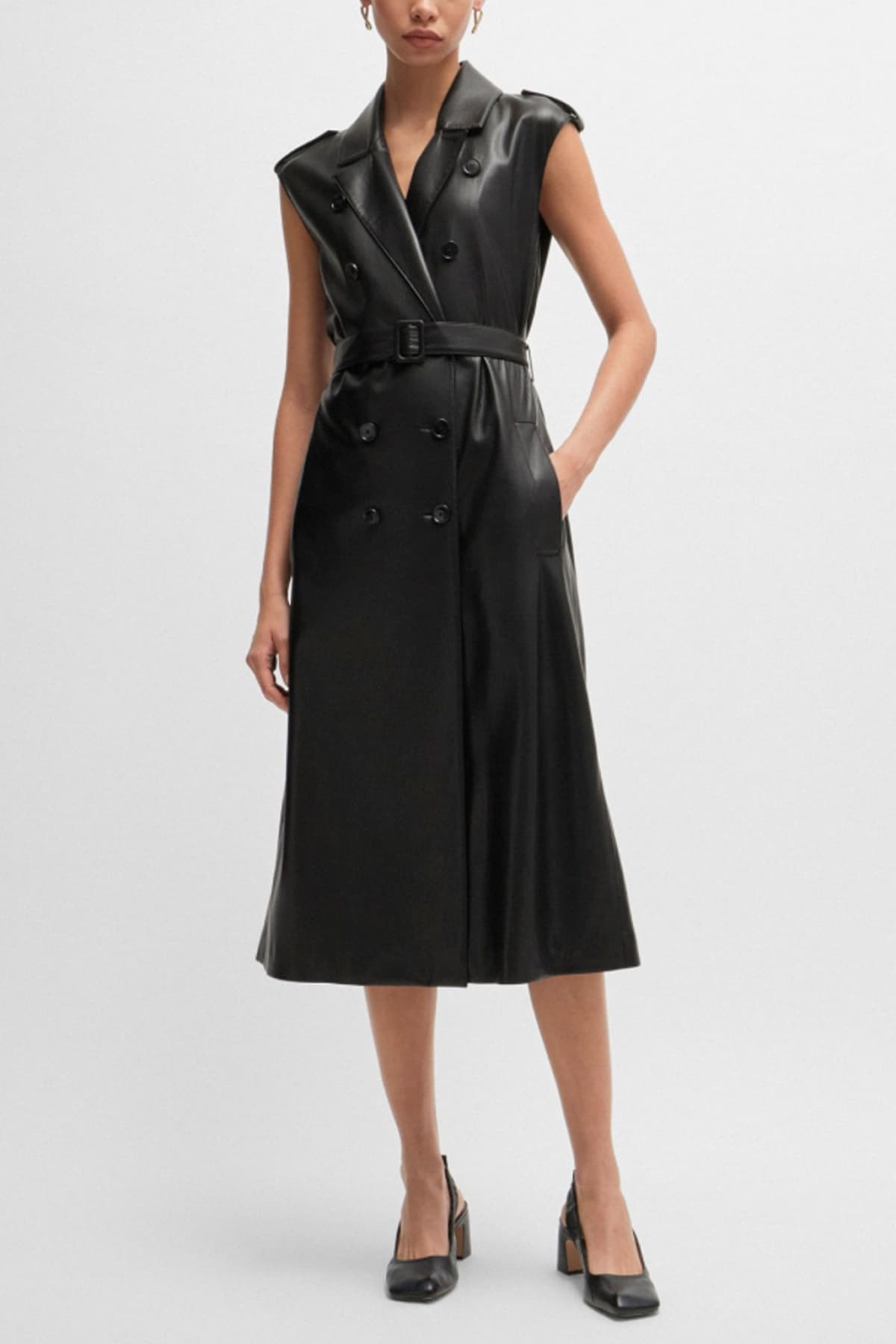 BOSS ΦΟΡΕΜΑ DUJETA ΑΜΑΝΙΚΟ ΓΙΑΚΑΣ ΠΕΤΟ ΣΤΑΥΡΩΤΟ ΖΩΝΗ FAUX LEATHER ΜΑΥΡΟ