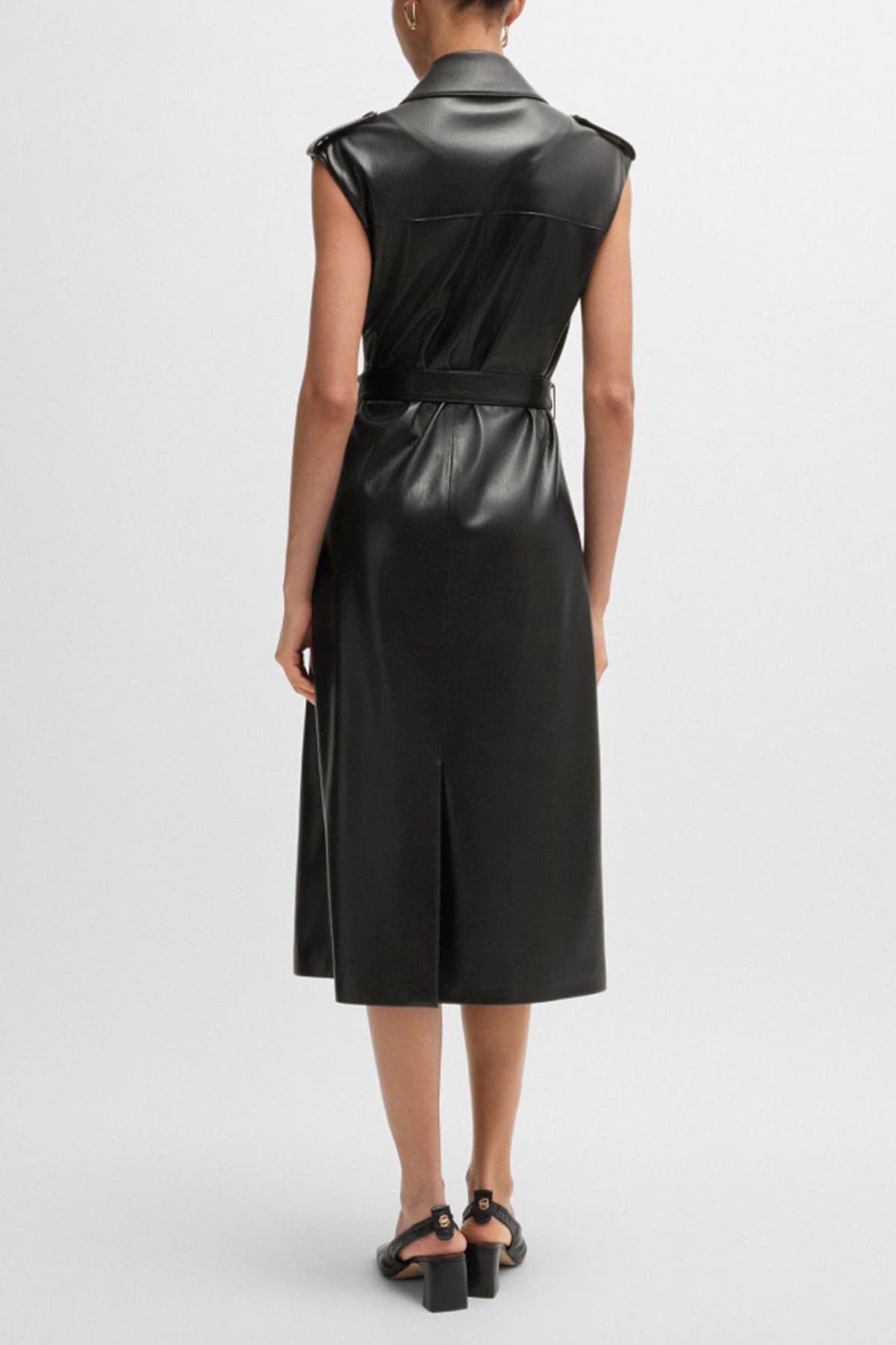 BOSS ΦΟΡΕΜΑ DUJETA ΑΜΑΝΙΚΟ ΓΙΑΚΑΣ ΠΕΤΟ ΣΤΑΥΡΩΤΟ ΖΩΝΗ FAUX LEATHER ΜΑΥΡΟ