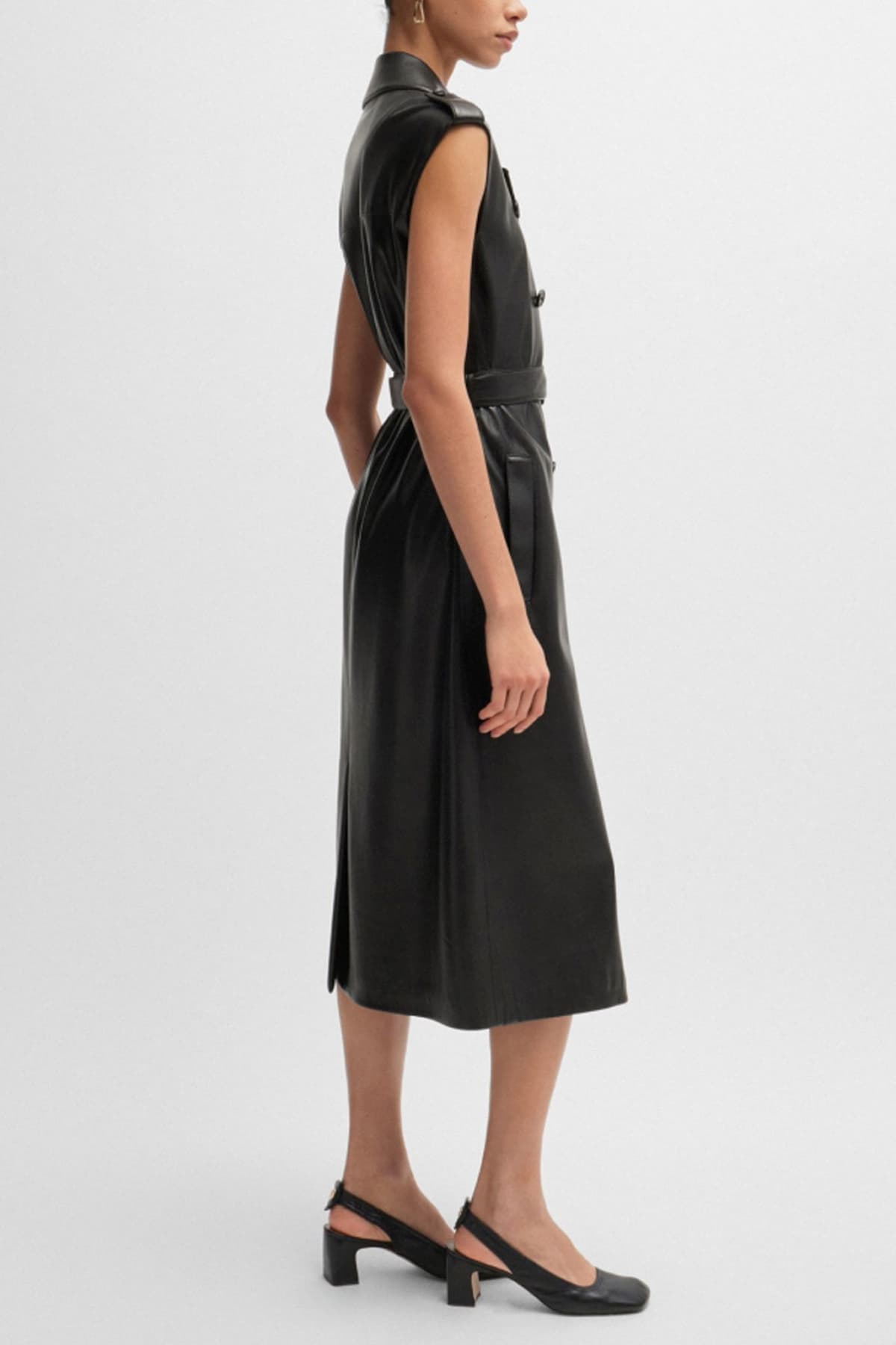 BOSS ΦΟΡΕΜΑ DUJETA ΑΜΑΝΙΚΟ ΓΙΑΚΑΣ ΠΕΤΟ ΣΤΑΥΡΩΤΟ ΖΩΝΗ FAUX LEATHER ΜΑΥΡΟ