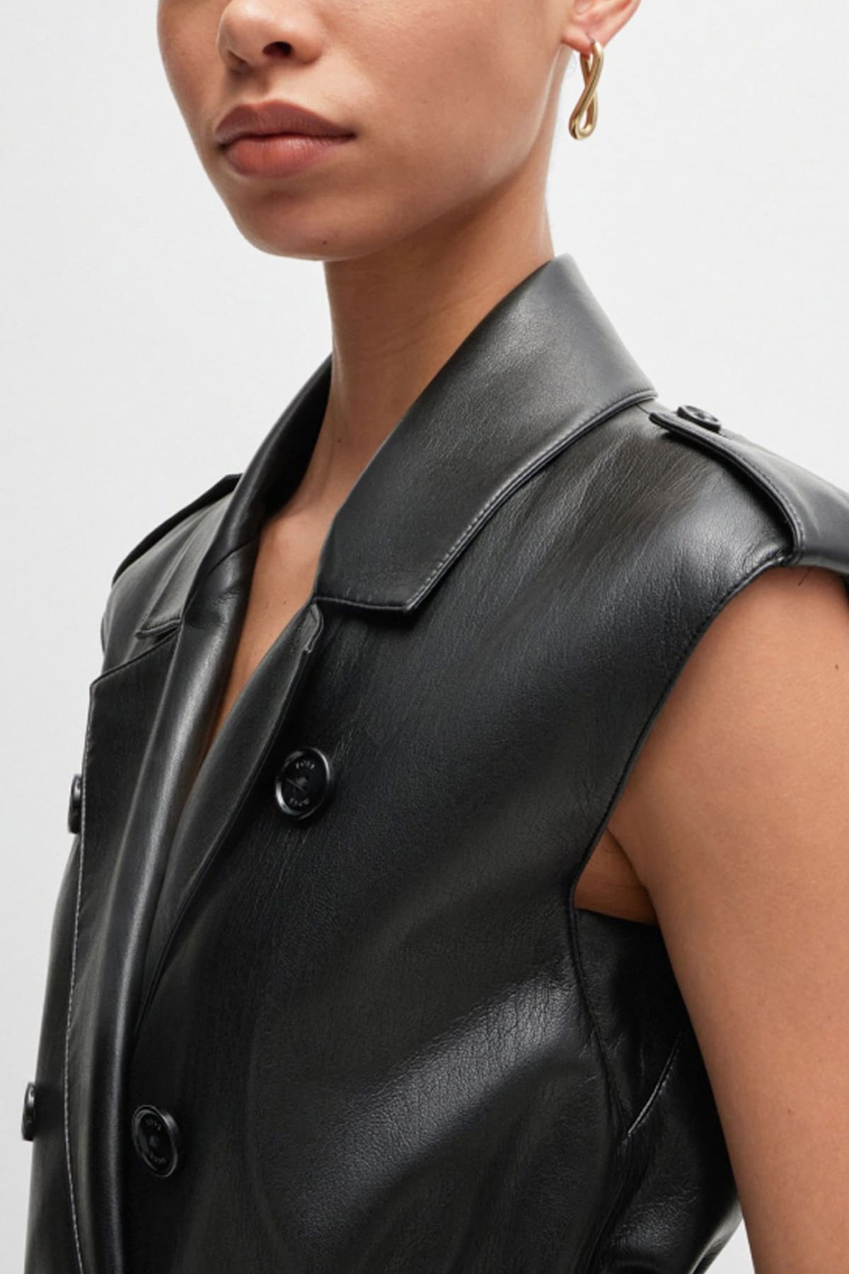 BOSS ΦΟΡΕΜΑ DUJETA ΑΜΑΝΙΚΟ ΓΙΑΚΑΣ ΠΕΤΟ ΣΤΑΥΡΩΤΟ ΖΩΝΗ FAUX LEATHER ΜΑΥΡΟ