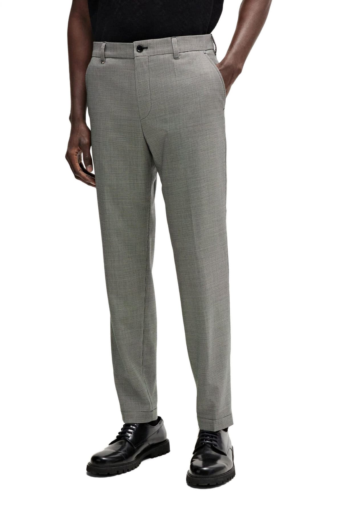 BOSS ΠΑΝΤΕΛΟΝΙ CHINO ΜΙΚΡΟΣΧΕΔΙΟ RELAXED FIT C-PERIN-242 ΜΑΥΡΟ-ΛΕΥΚΟ