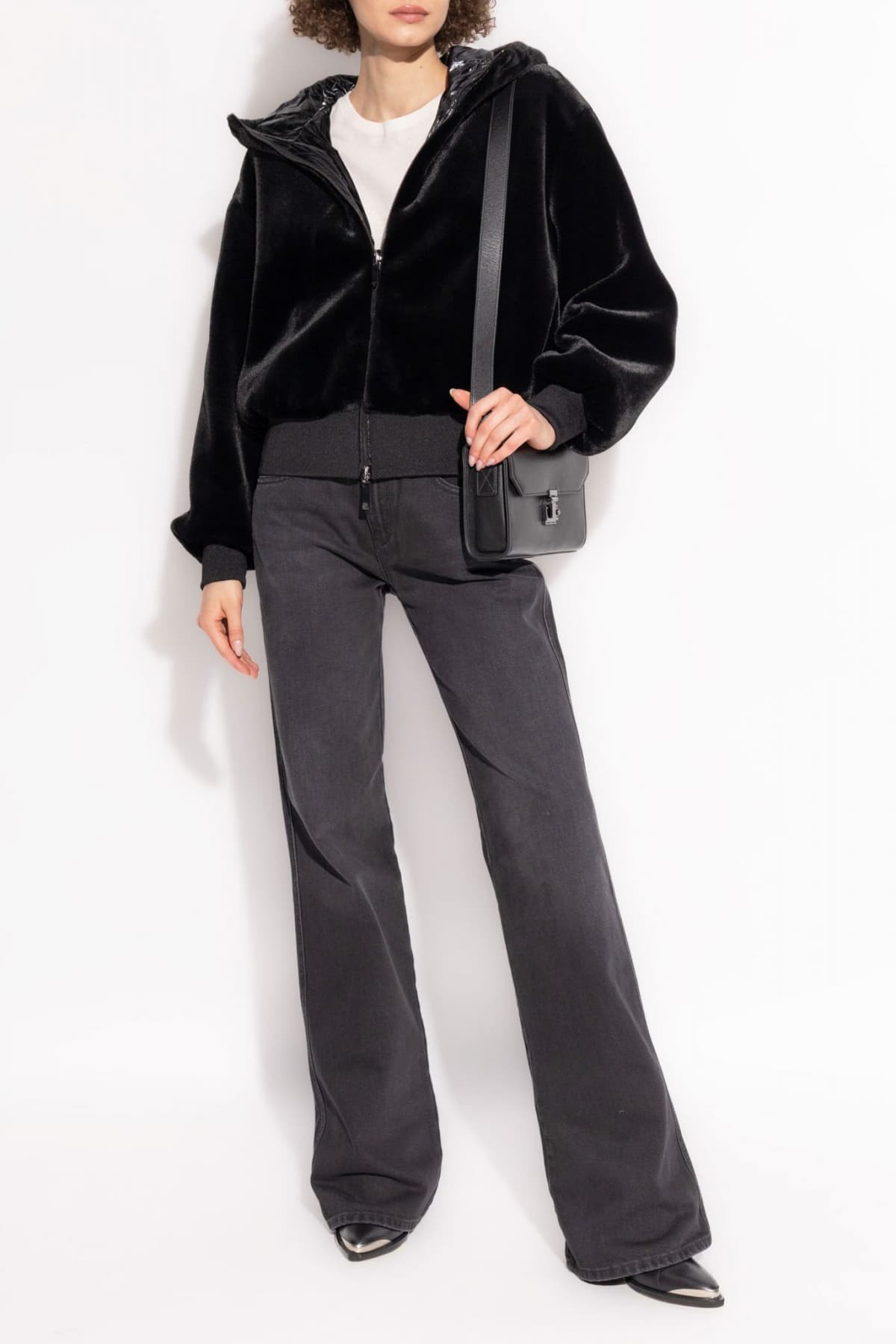 EMPORIO ARMANI ΜΠΟΥΦΑΝ BOMBER FAUX FUR ΔΙΠΛΗΣ ΟΨΕΩΣ ΜΗ ΑΠΟΣΠΩΜΕΝΗ ΚΟΥΚΟΥΛΑ ΜΑΥΡΟ