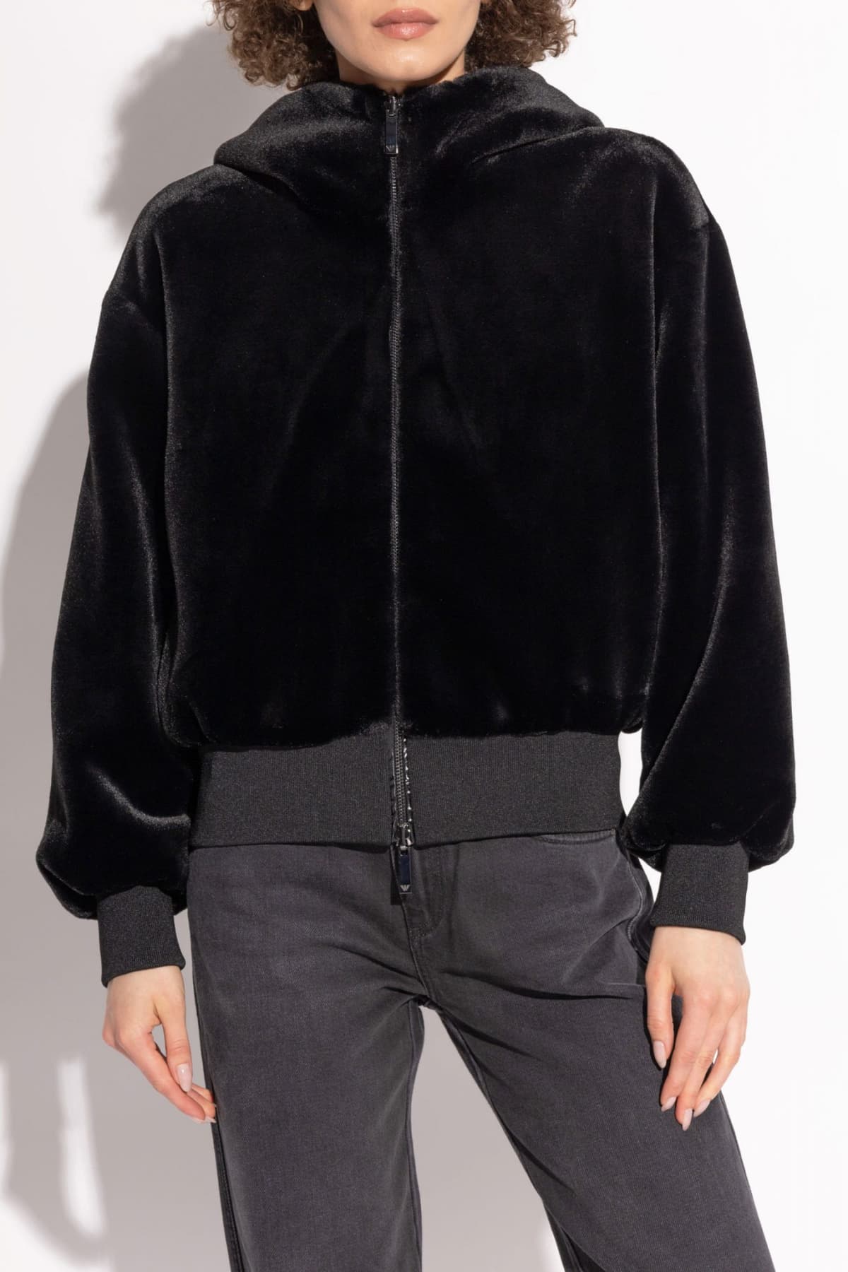 EMPORIO ARMANI ΜΠΟΥΦΑΝ BOMBER FAUX FUR ΔΙΠΛΗΣ ΟΨΕΩΣ ΜΗ ΑΠΟΣΠΩΜΕΝΗ ΚΟΥΚΟΥΛΑ ΜΑΥΡΟ