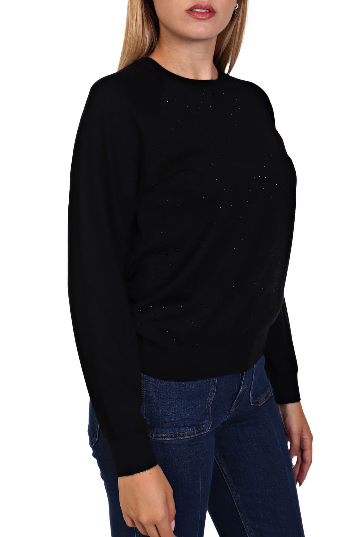 EMPORIO ARMANI ΜΠΛΟΥΖΑ ΛΑΙΜΟΚΟΨΗ STRASS ΜΑΥΡΟ