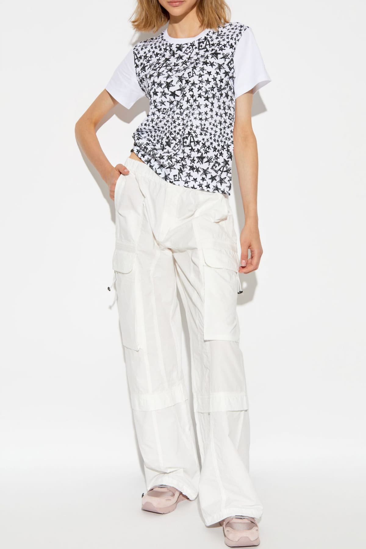 EMPORIO ARMANI T-SHIRT ΤΥΠΩΜΑ ΑΣΤΕΡΙΑ ΜΑΥΡΟ/ΛΕΥΚΟ