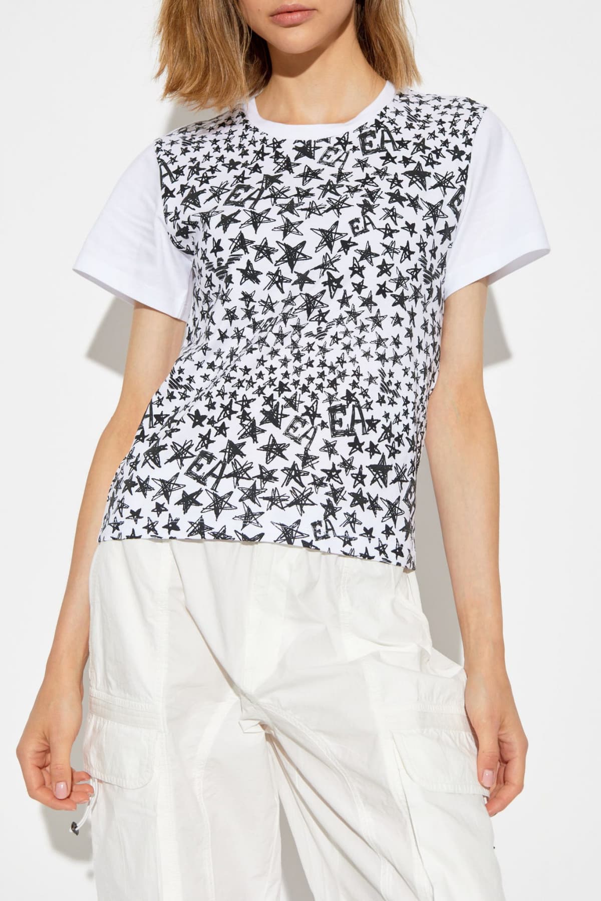 EMPORIO ARMANI T-SHIRT ΤΥΠΩΜΑ ΑΣΤΕΡΙΑ ΜΑΥΡΟ/ΛΕΥΚΟ