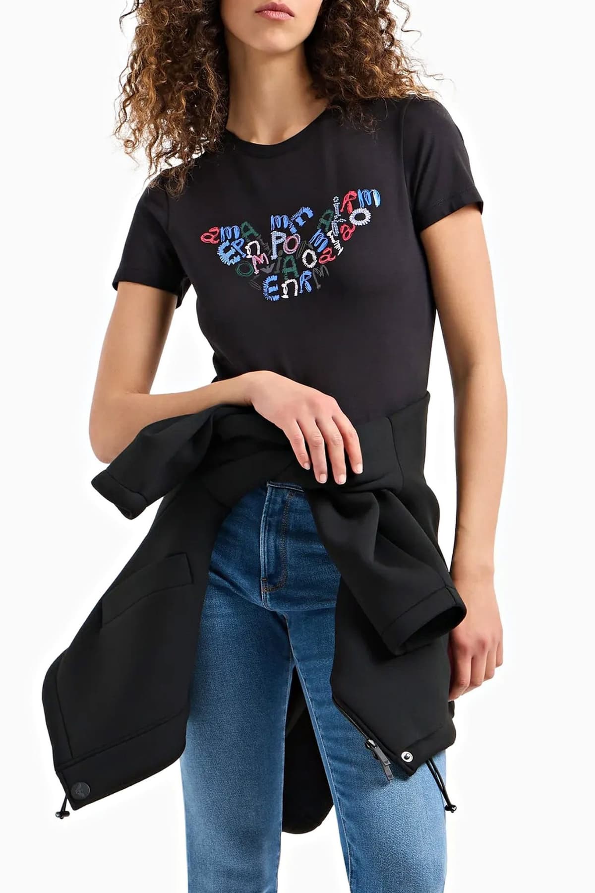 EMPORIO ARMANI T-SHIRT ΤΥΠΩΜΑ LOGO ΜΑΥΡΟ