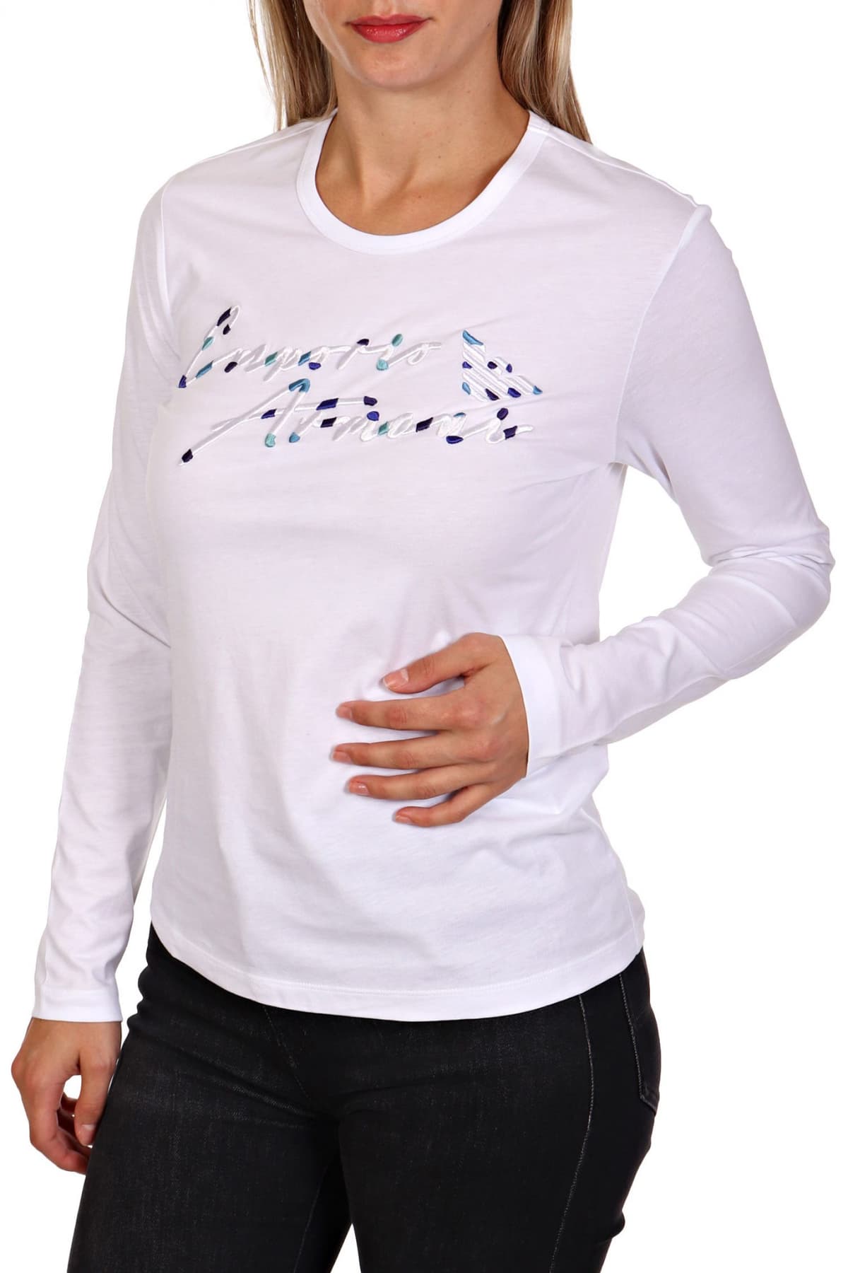 EMPORIO ARMANI T-SHIRT ΜΑΚΡΥ ΜΑΝΙΚΙ LOGO ΚΕΝΤΗΜΑ ΛΕΥΚΟ