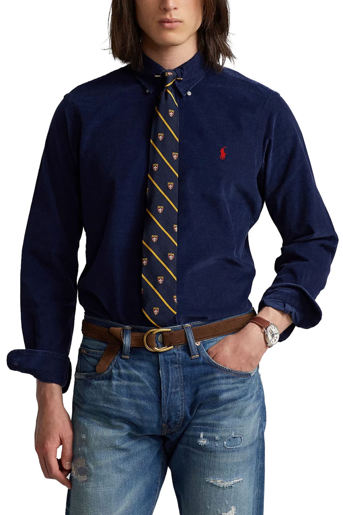 RALPH LAUREN ΠΟΥKΑΜΙΣΟ ΚΟΤΛΕ CUSTOM FIT LOGO ΜΠΛΕ