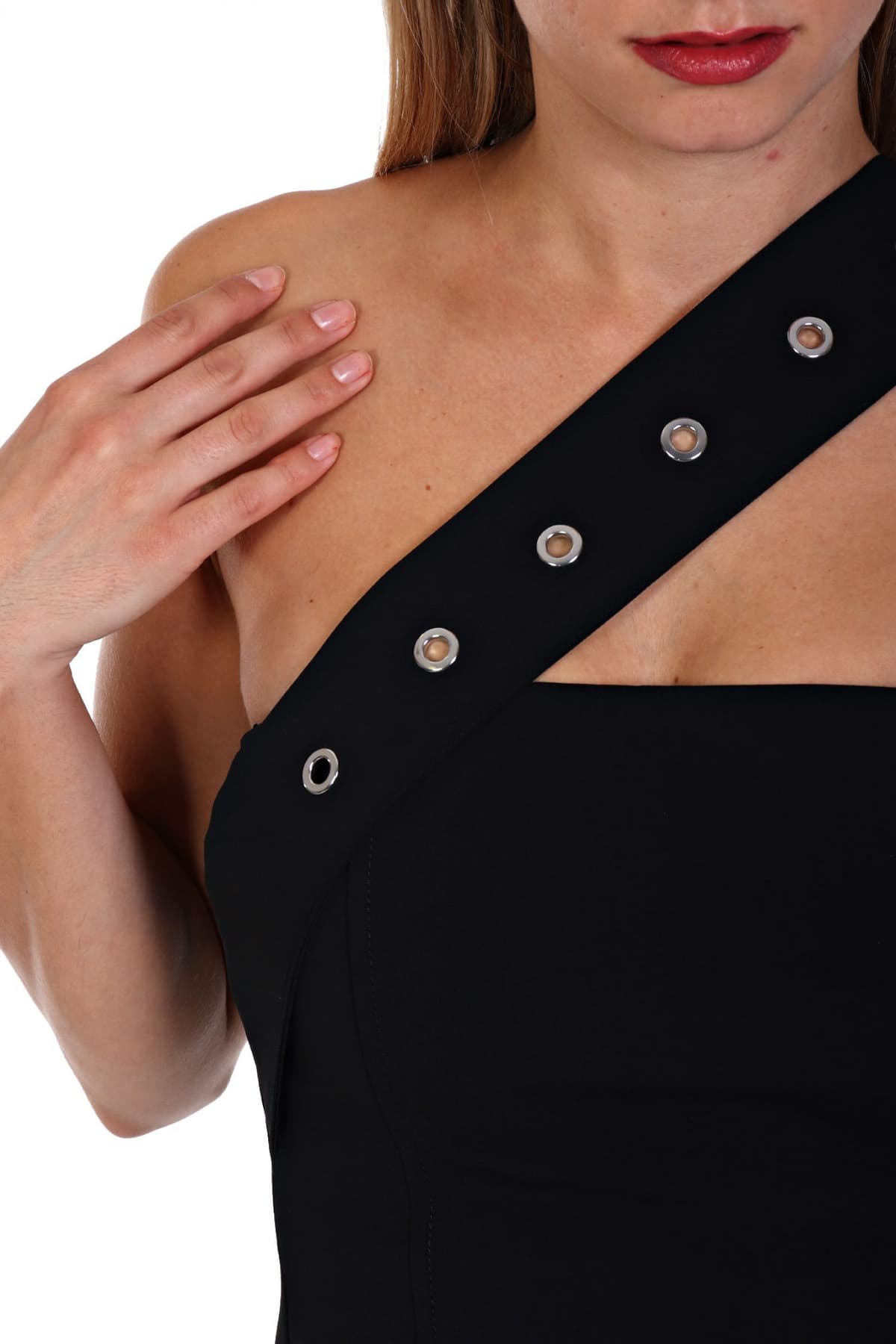 PATRIZIA PEPE ΦΟΡΕΜΑ STRAPLESS ΑΣΥΜΜΕΤΡΗ ΤΙΡΑΝΤΑ ΣΤΕΝΗ ΓΡΑΜΜΗ ΜΑΥΡΟ