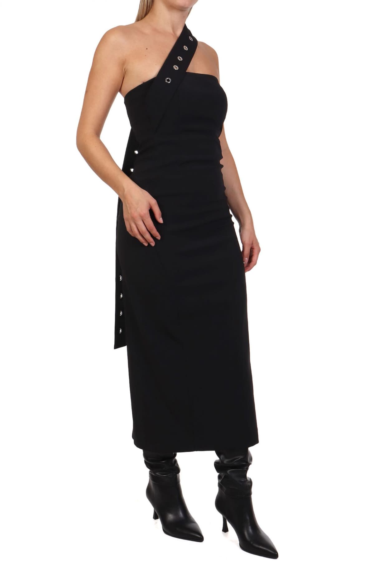 PATRIZIA PEPE ΦΟΡΕΜΑ STRAPLESS ΑΣΥΜΜΕΤΡΗ ΤΙΡΑΝΤΑ ΣΤΕΝΗ ΓΡΑΜΜΗ ΜΑΥΡΟ