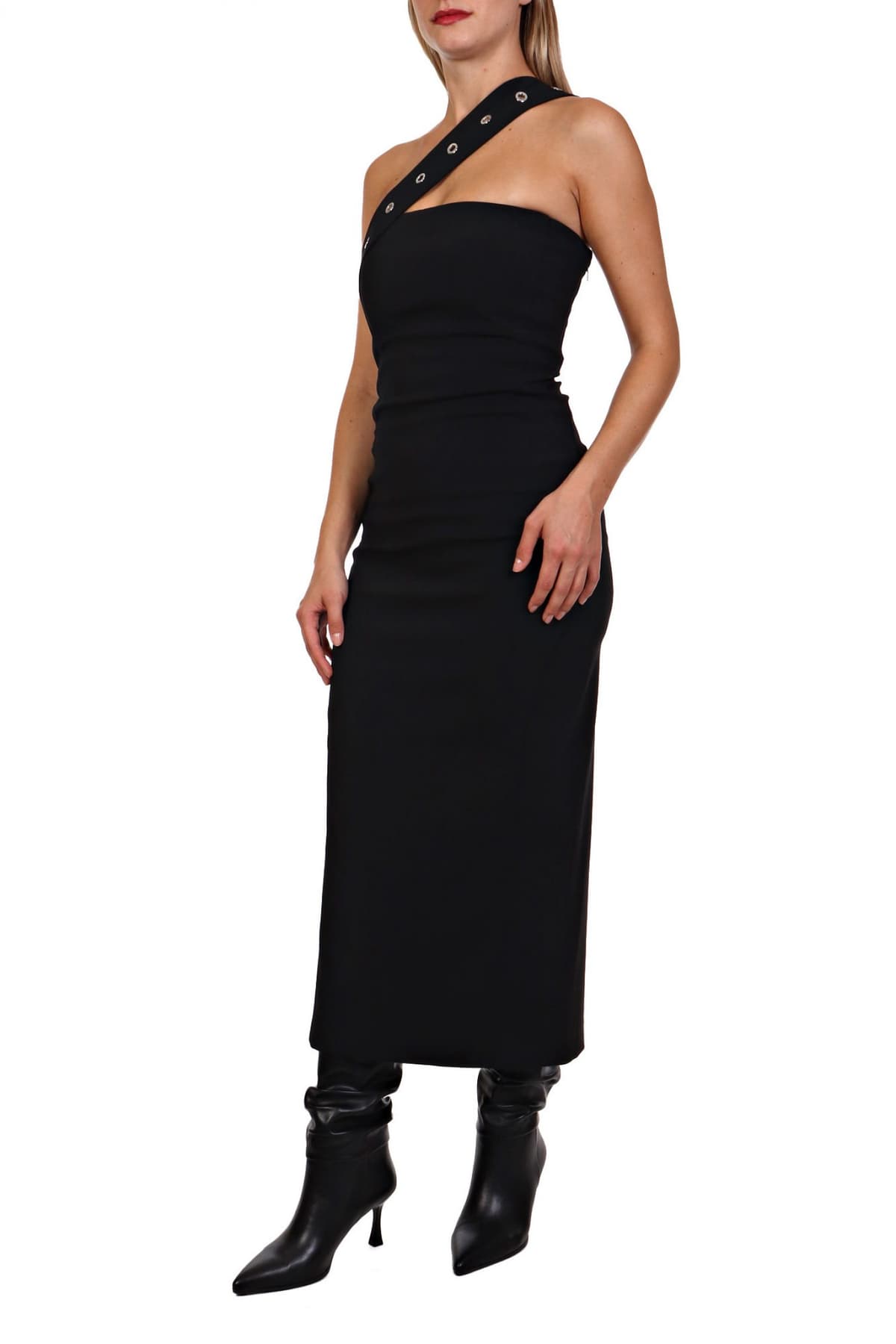 PATRIZIA PEPE ΦΟΡΕΜΑ STRAPLESS ΑΣΥΜΜΕΤΡΗ ΤΙΡΑΝΤΑ ΣΤΕΝΗ ΓΡΑΜΜΗ ΜΑΥΡΟ