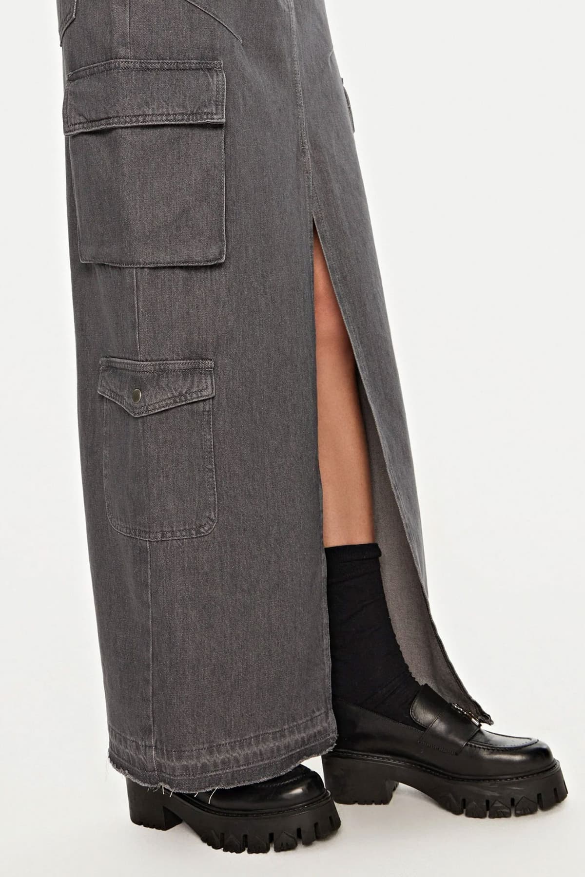 PATRIZIA PEPE ΦΟΥΣΤΑ JEANS CARGO ΜΑΞΙ ΣΚΙΣΙΜΟ ΕΜΠΡΟΣ ΓΚΡΙ