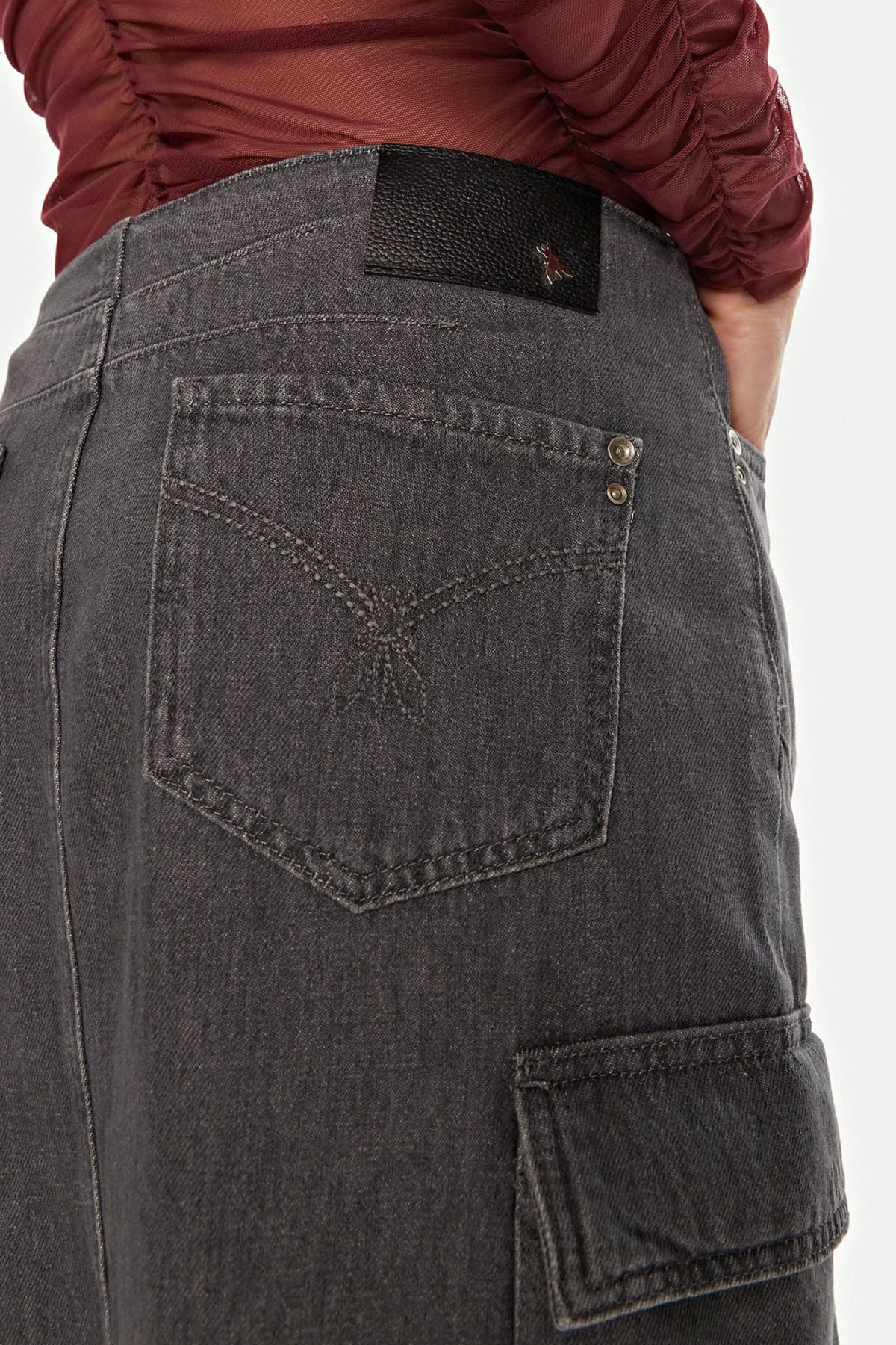 PATRIZIA PEPE ΦΟΥΣΤΑ JEANS CARGO ΜΑΞΙ ΣΚΙΣΙΜΟ ΕΜΠΡΟΣ ΓΚΡΙ