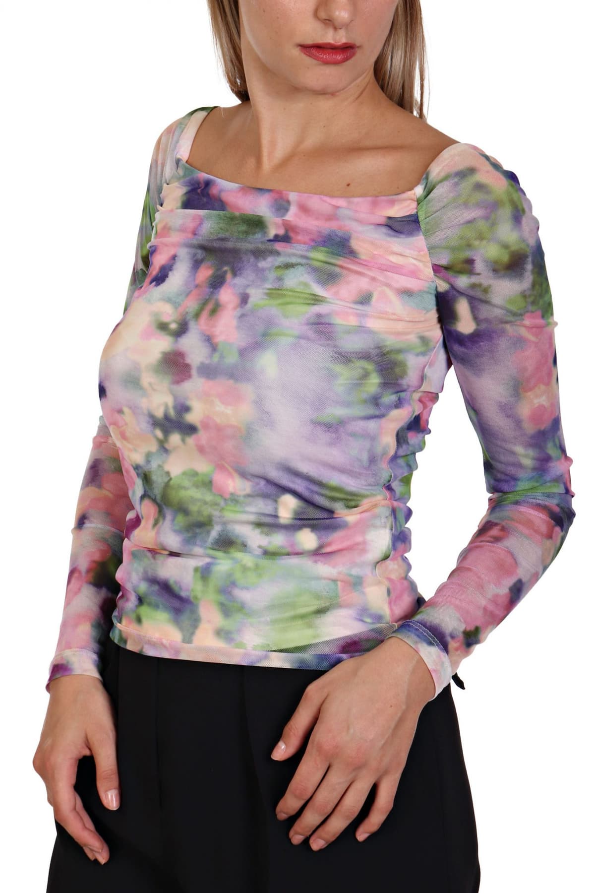 PATRIZIA PEPE ΜΠΛΟΥΖΑ ΕΞΩ ΩΜΟΥΣ ΤΟΥΛΙ ΕΛΑΣΤΙΚΟ ΕΜΠΡΙΜΕ ΡΟΖ