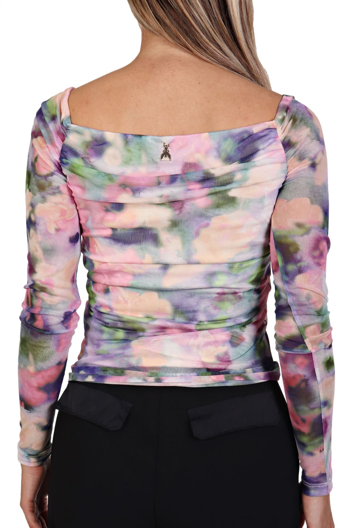 PATRIZIA PEPE ΜΠΛΟΥΖΑ ΕΞΩ ΩΜΟΥΣ ΤΟΥΛΙ ΕΛΑΣΤΙΚΟ ΕΜΠΡΙΜΕ ΡΟΖ