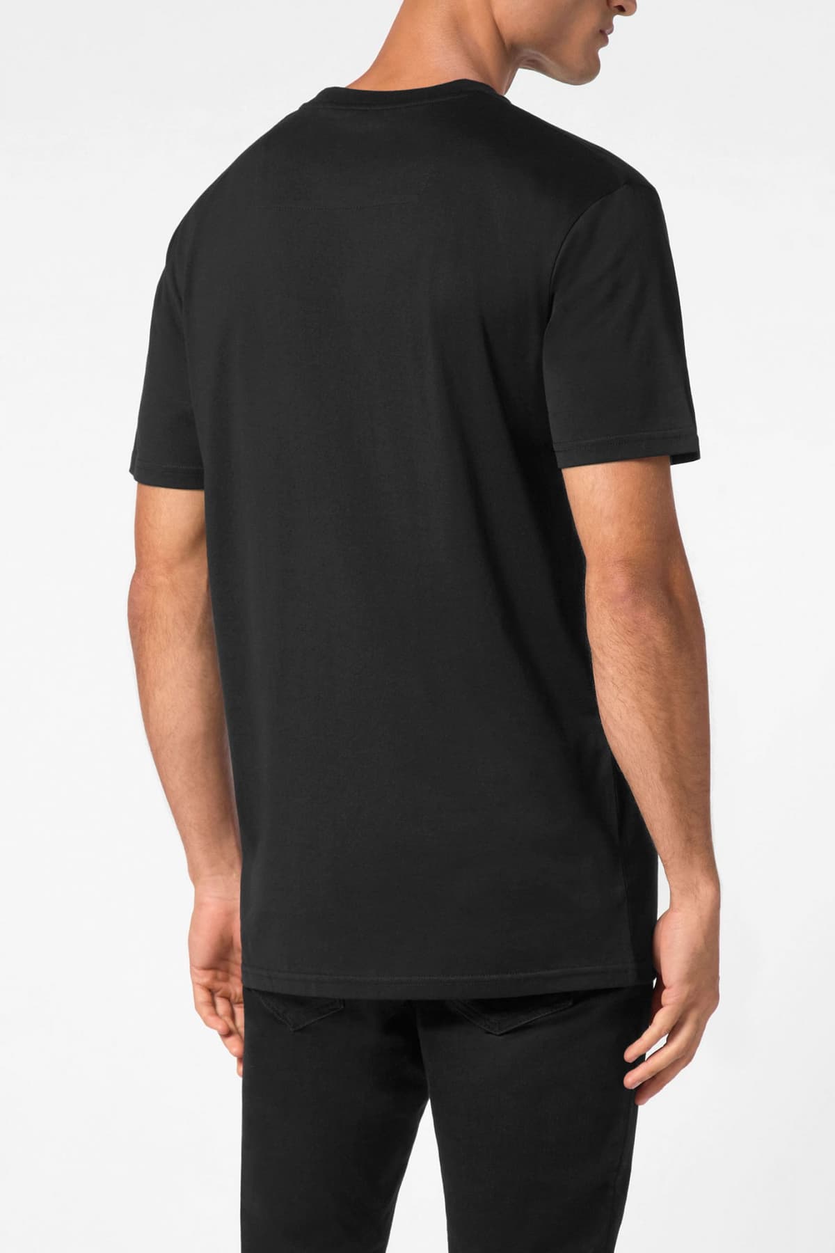 PHILIPP PLEIN T-SHIRT ROUND NECK SS SKULL LOGO ΣΤΡΑΣ ΜΑΥΡΟ