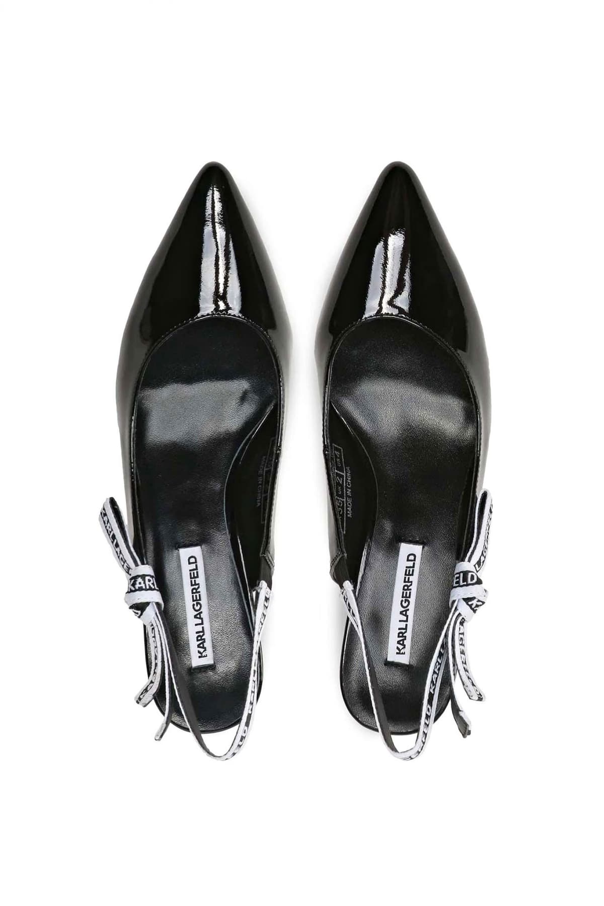 KARL LAGERFELD ΠΑΠΟΥΤΣΙΑ MULES RIBBON SLING ΛΟΥΣΤΡΙΝΙ LOGO ΜΑΥΡΟ