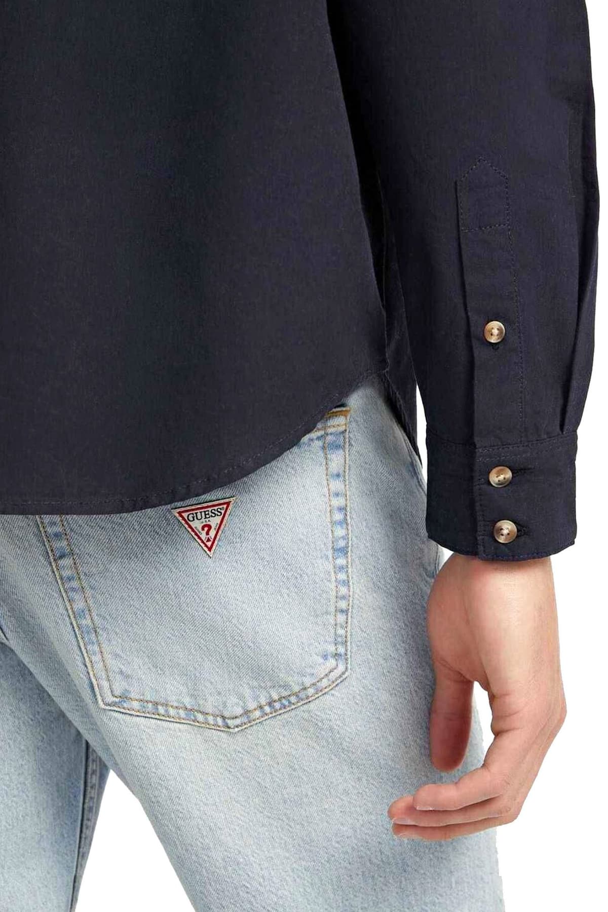 GUESS JEANS ΠΟΥΚΑΜΙΣΟ CLASSIC FIT LOGO ΜΠΛΕ