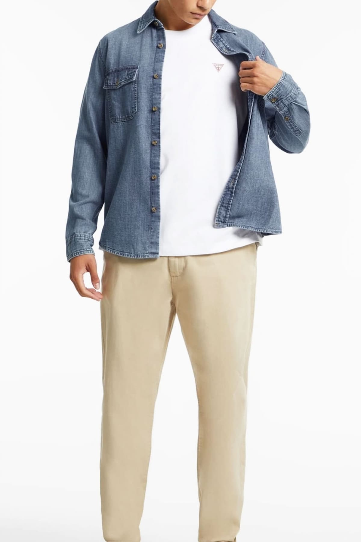 GUESS JEANS ΠΟΥΚΑΜΙΣΟ JEANS CLASSIC FIT ΜΠΛΕ