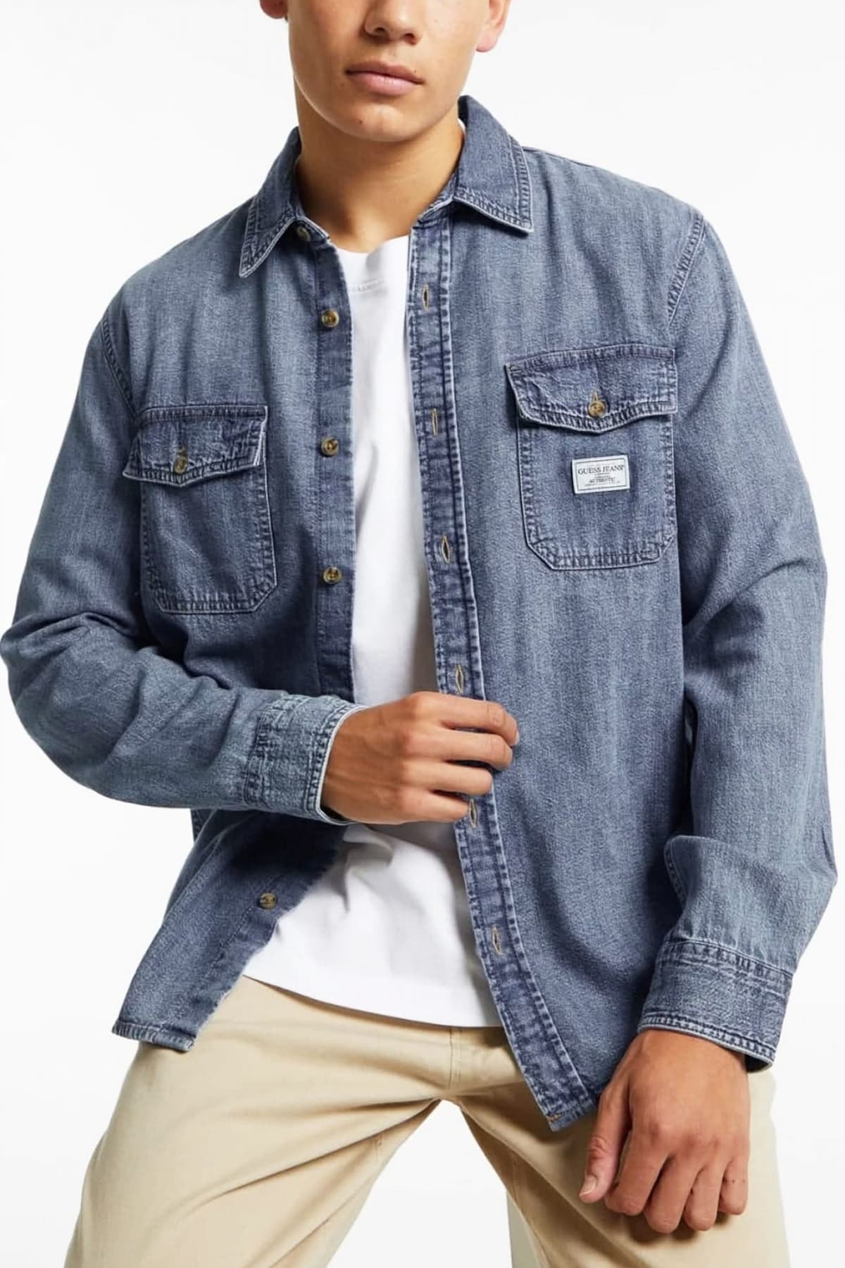 GUESS JEANS ΠΟΥΚΑΜΙΣΟ JEANS CLASSIC FIT ΜΠΛΕ