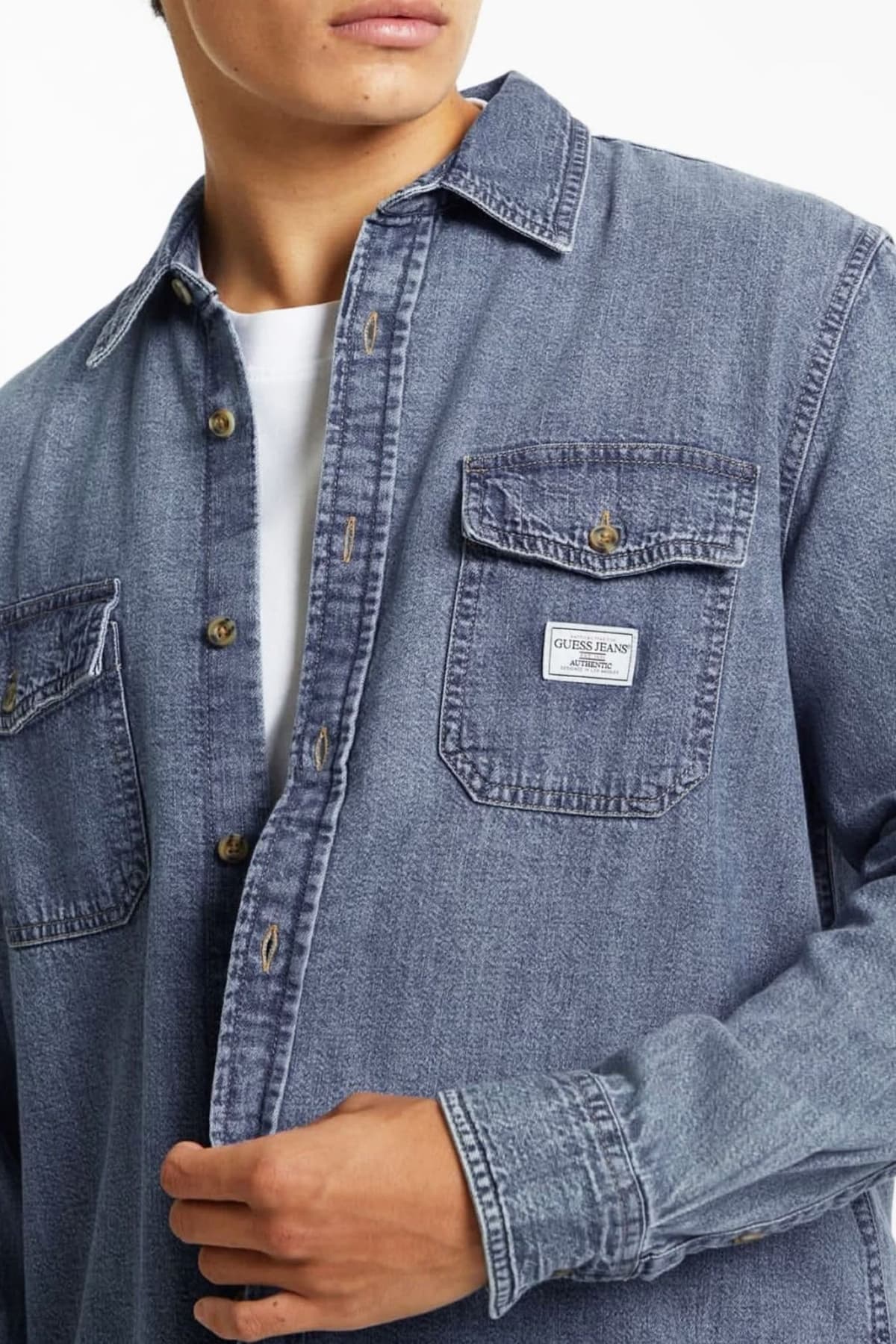 GUESS JEANS ΠΟΥΚΑΜΙΣΟ JEANS CLASSIC FIT ΜΠΛΕ