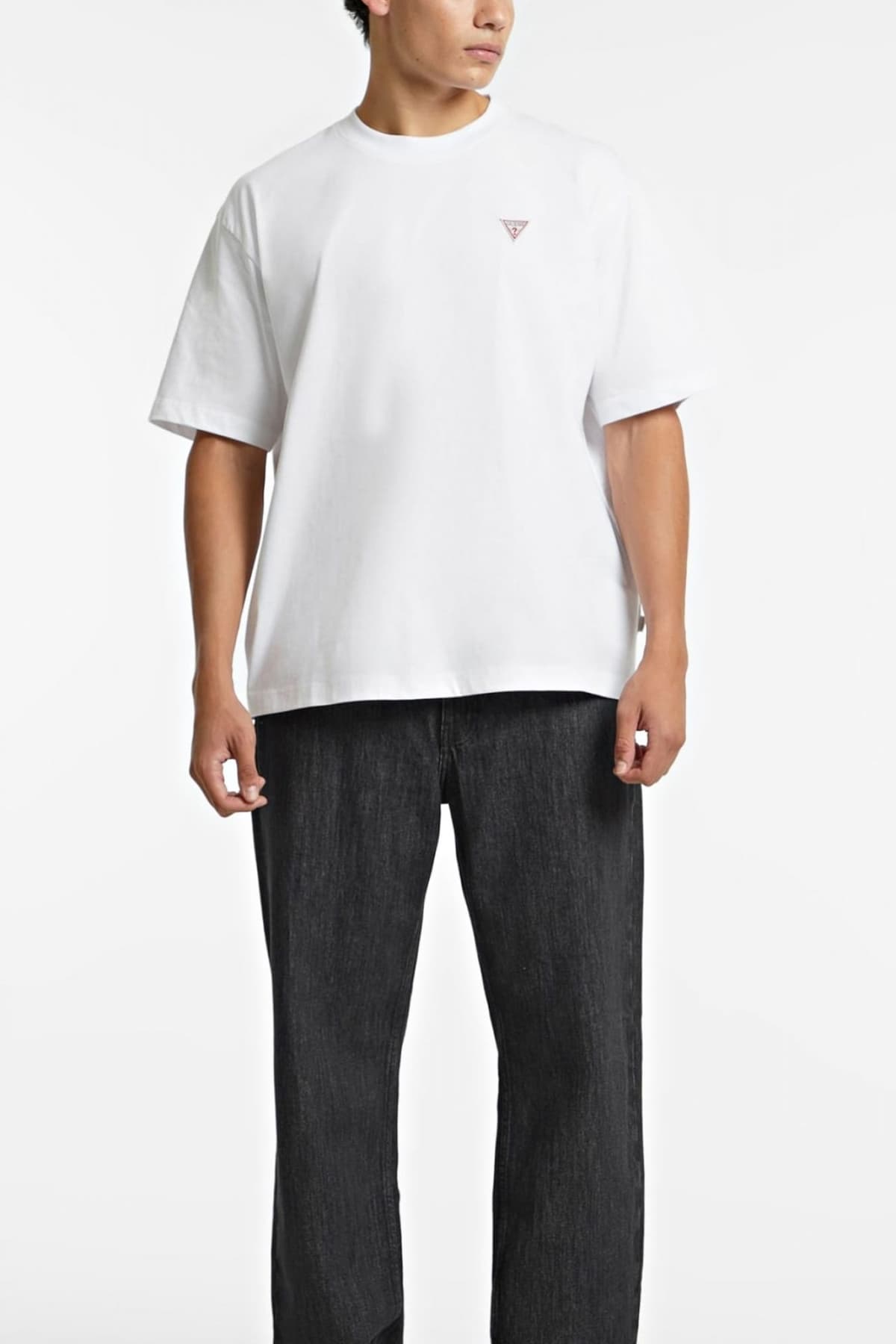 GUESS JEANS GJ SS CN OS MINI TRIANGLE TEE ΜΠΛΟΥΖΑ ΑΝΔΡΙΚΟ M4YI46K8FQ4-G011 White