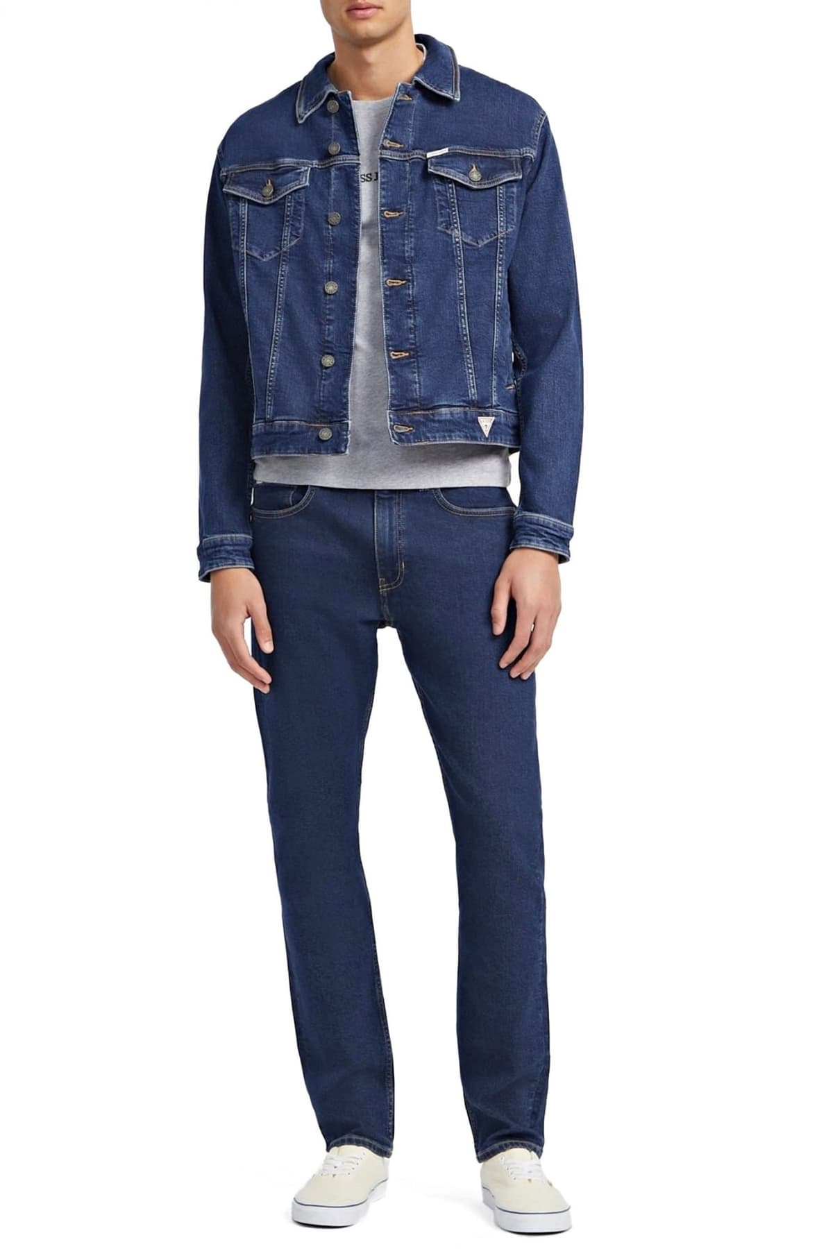 GUESS JEANS ΜΠΟΥΦΑΝ JACKET JEANS REGULAR FIT ΣΚΟΥΡΟ ΜΠΛΕ