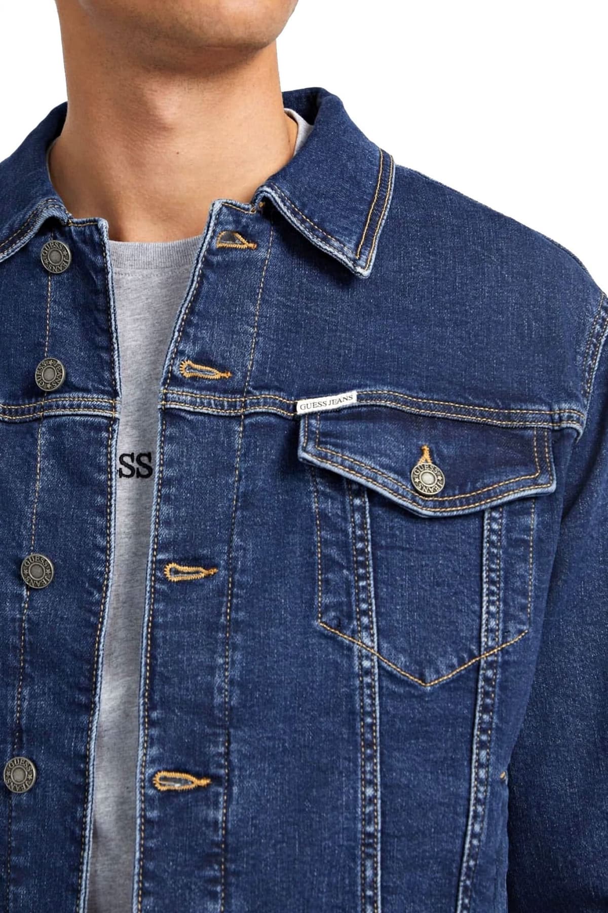 GUESS JEANS ΜΠΟΥΦΑΝ JACKET JEANS REGULAR FIT ΣΚΟΥΡΟ ΜΠΛΕ