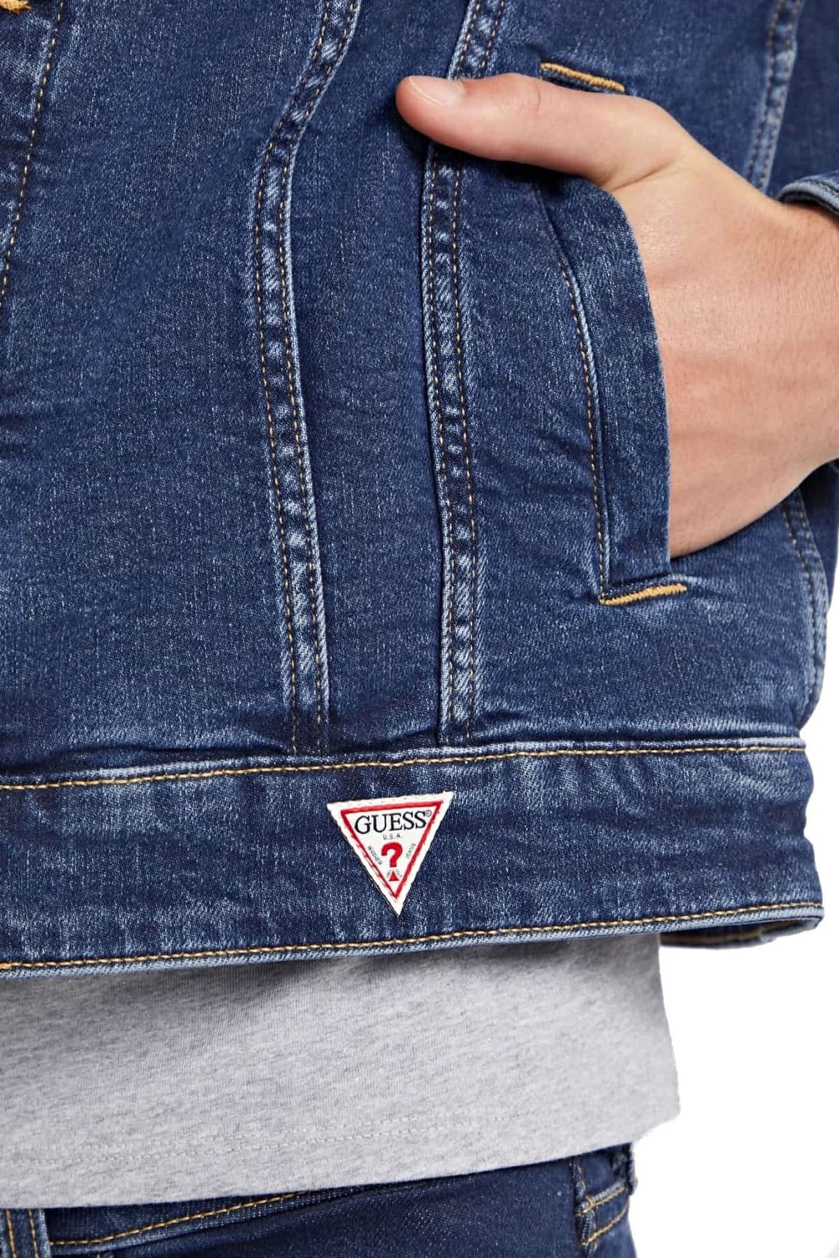 GUESS JEANS ΜΠΟΥΦΑΝ JACKET JEANS REGULAR FIT ΣΚΟΥΡΟ ΜΠΛΕ