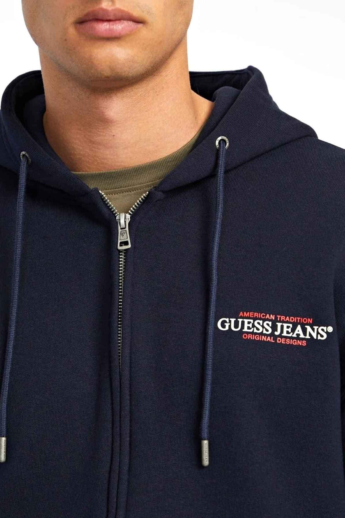 GUESS JEANS ΦΟΥΤΕΡ ZIPHOOD REGULAR FIT LOGO ΜΠΛΕ
