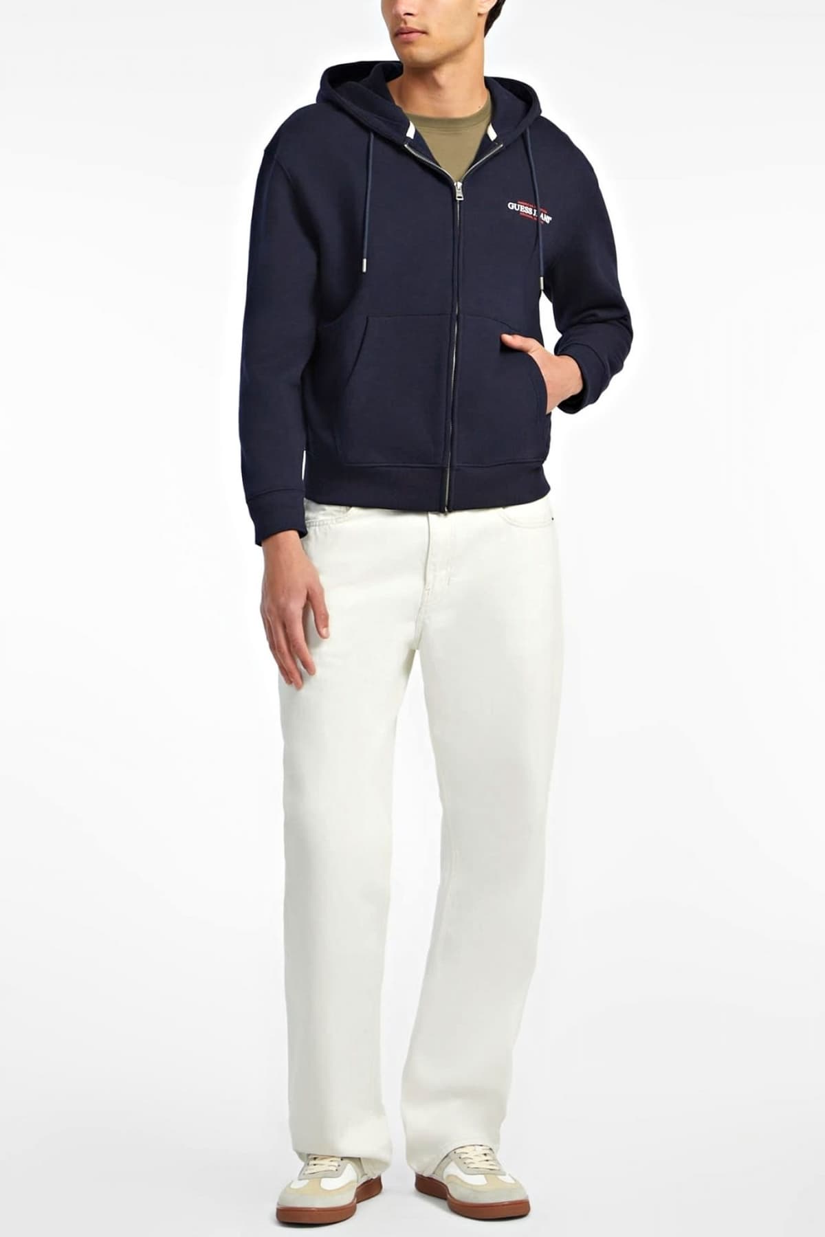 GUESS JEANS ΦΟΥΤΕΡ ZIPHOOD REGULAR FIT LOGO ΜΠΛΕ