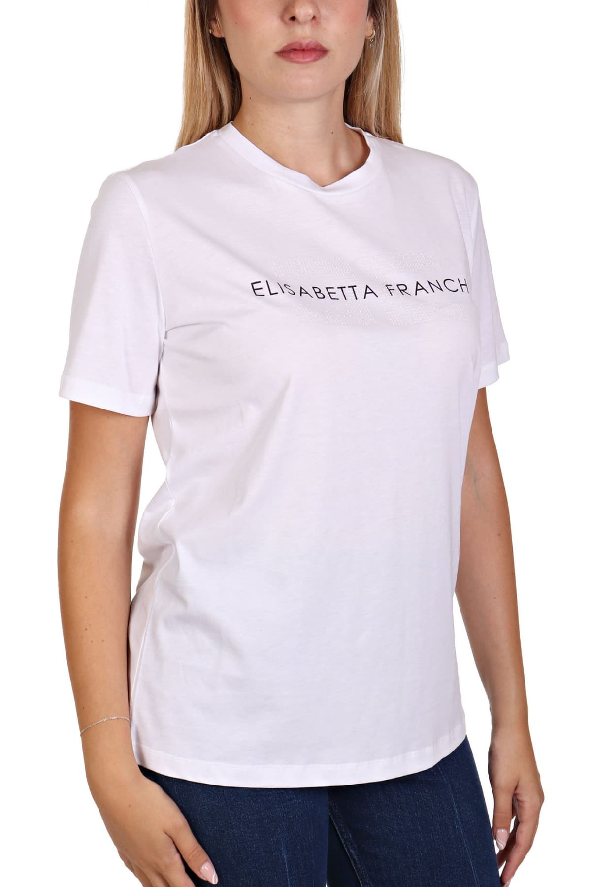 ELISABETTA FRANCHI T-SHIRT LOGO STRASS ΛΕΥΚΟ