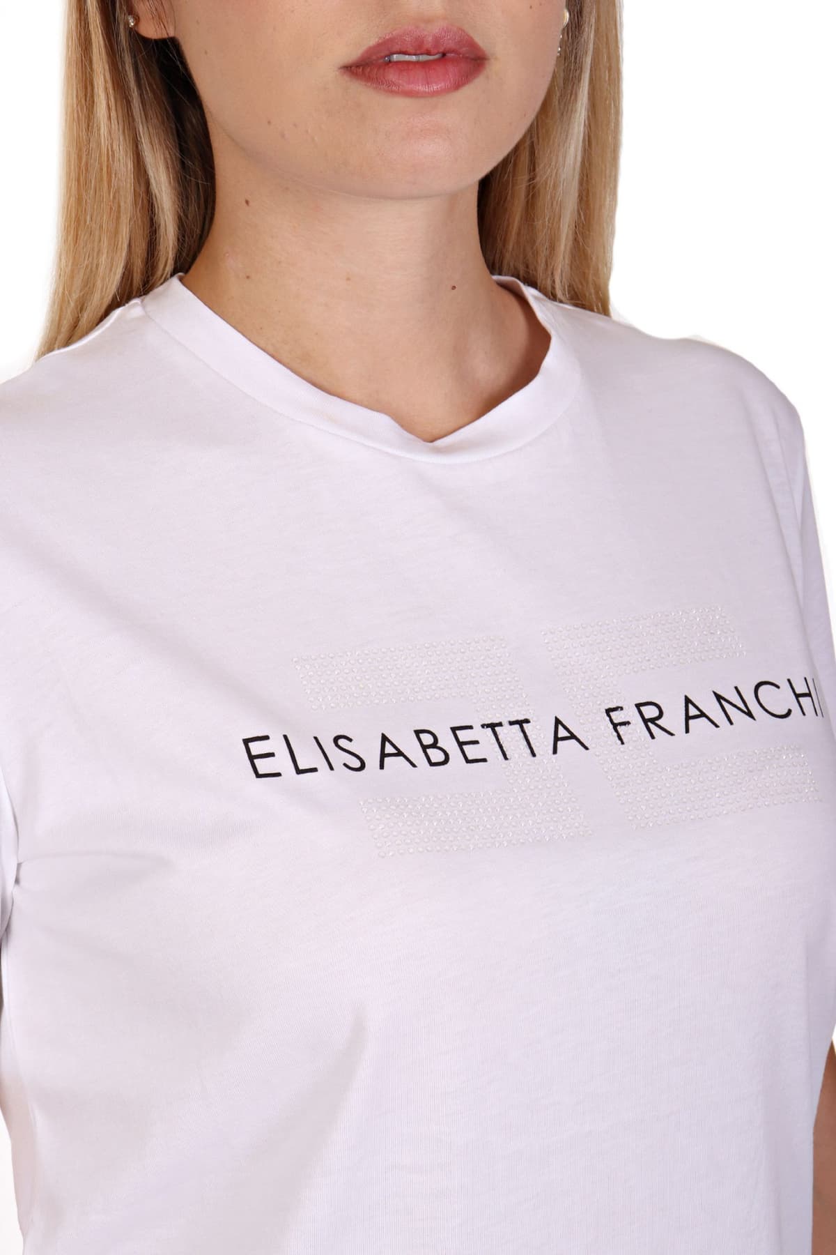 ELISABETTA FRANCHI T-SHIRT LOGO STRASS ΛΕΥΚΟ