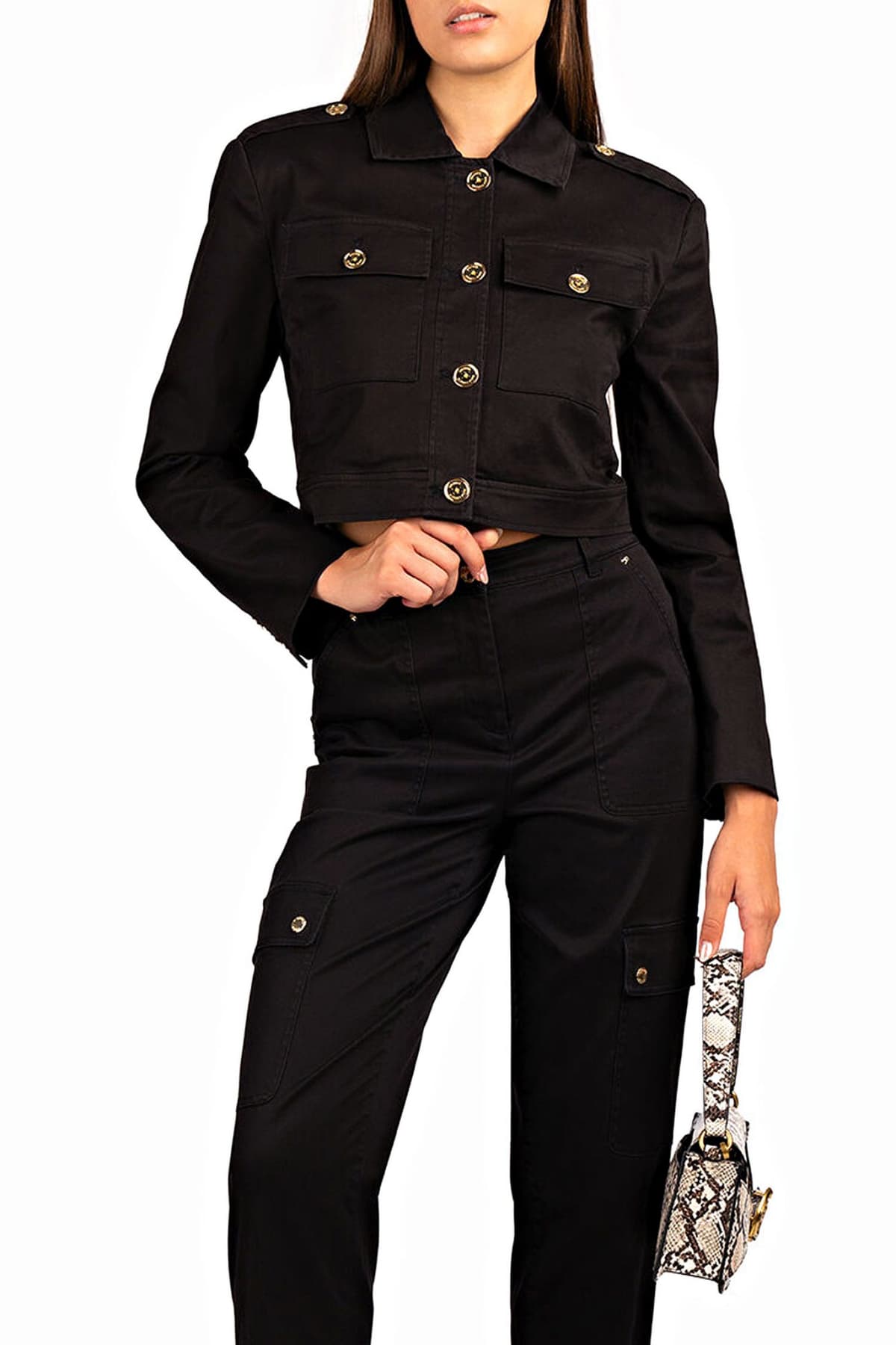 MICHAEL KORS JACKET CROPPED ΤΣΕΠΕΣ ΜΑΥΡΟ