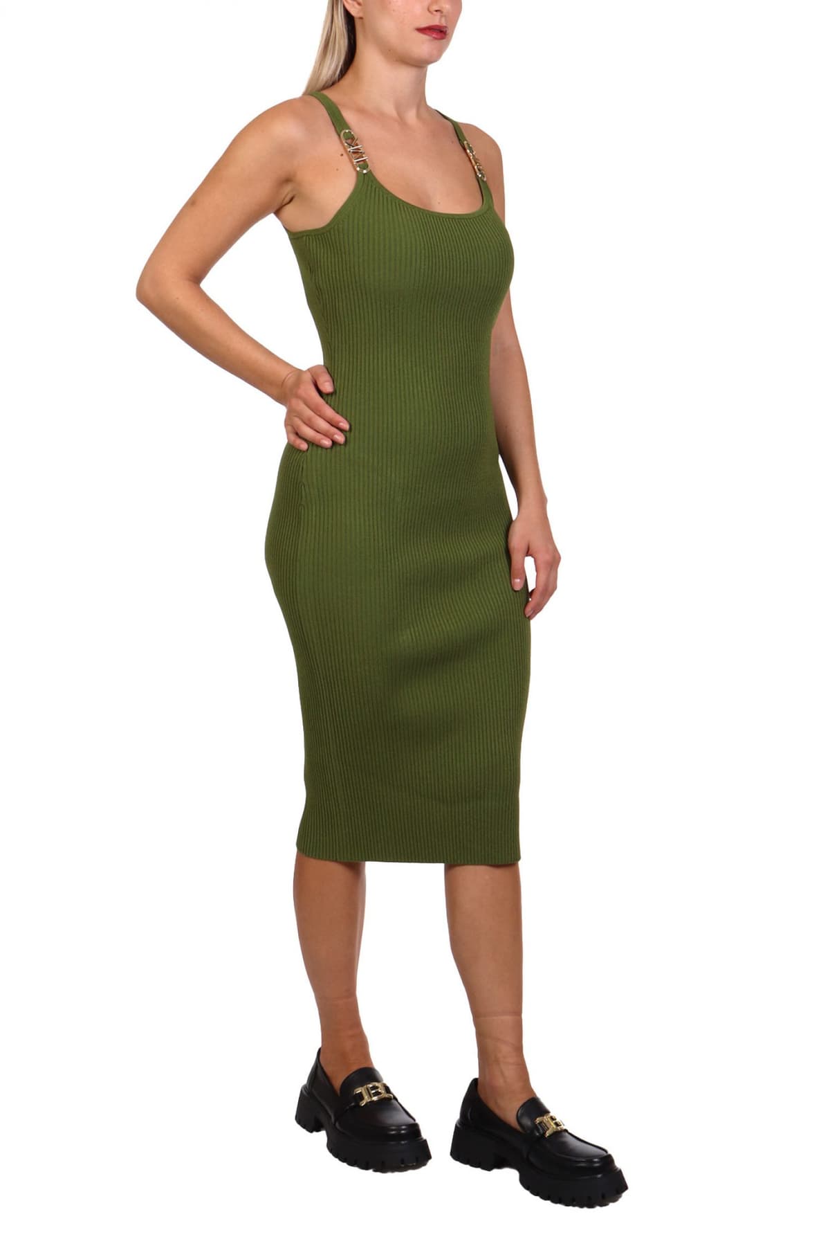 MICHAEL KORS ΦΟΡΕΜΑ MIDI ΡΙΜΠ LOGO ΜΕΤΑΛΛΙΚΟ ΜΑΝΙΚΙ ΠΡΑΣΙΝΟ