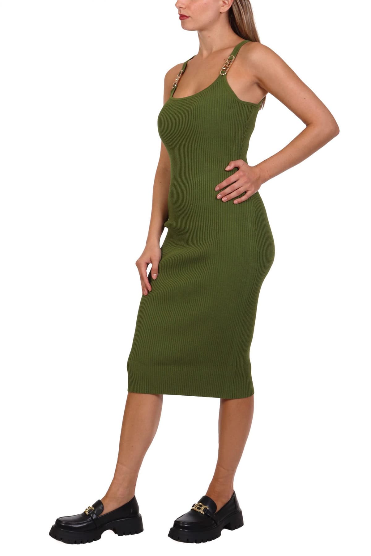 MICHAEL KORS ΦΟΡΕΜΑ MIDI ΡΙΜΠ LOGO ΜΕΤΑΛΛΙΚΟ ΜΑΝΙΚΙ ΠΡΑΣΙΝΟ