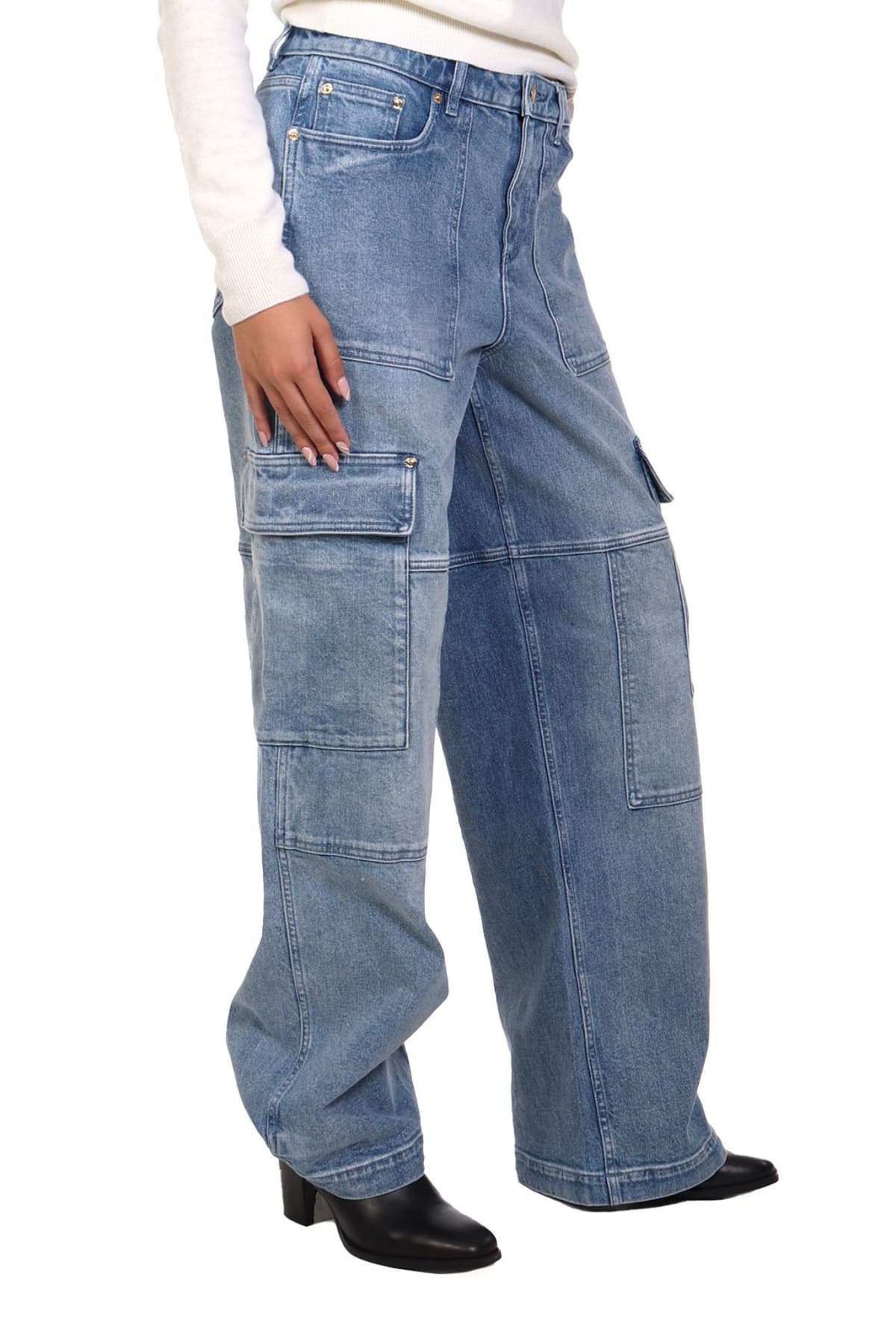 MICHAEL KORS ΠΑΝΤΕΛΟΝΙ JEANS WIDE CARGO MID-RISE STRETCH ΜΠΛΕ