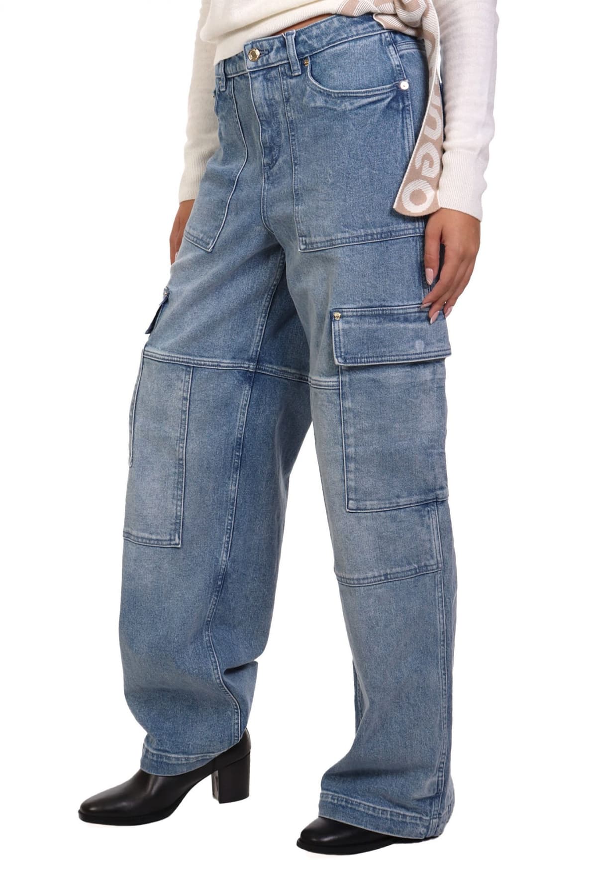 MICHAEL KORS ΠΑΝΤΕΛΟΝΙ JEANS WIDE CARGO MID-RISE STRETCH ΜΠΛΕ