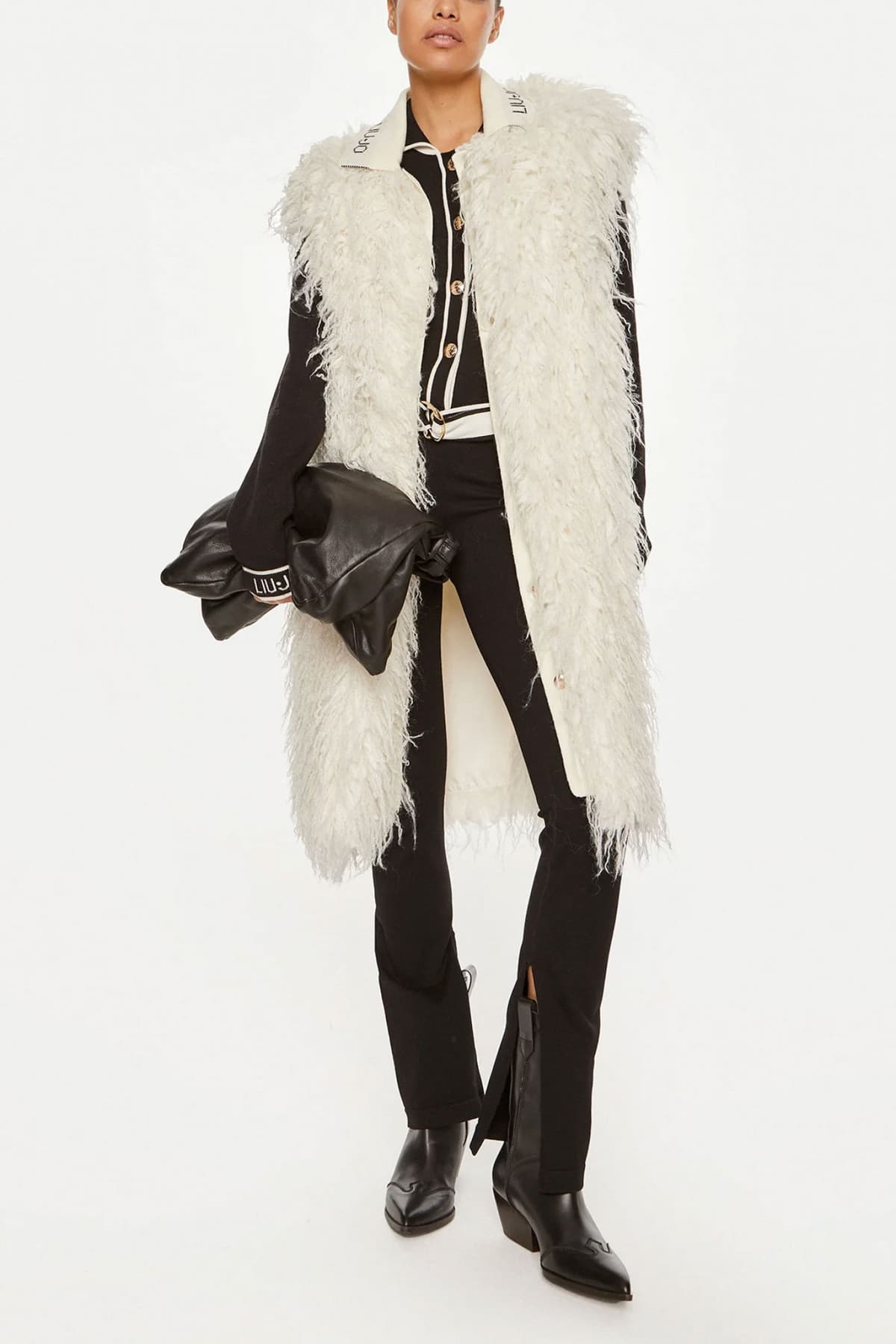 LIU JO ΓΙΛΕΚΟ FAUX FUR ΜΑΚΡΥ ΓΙΑΚΑΣ LOGO ΛΕΥΚΟ