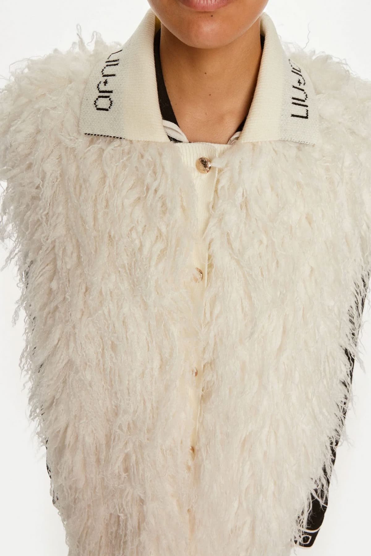 LIU JO ΓΙΛΕΚΟ FAUX FUR ΜΑΚΡΥ ΓΙΑΚΑΣ LOGO ΛΕΥΚΟ