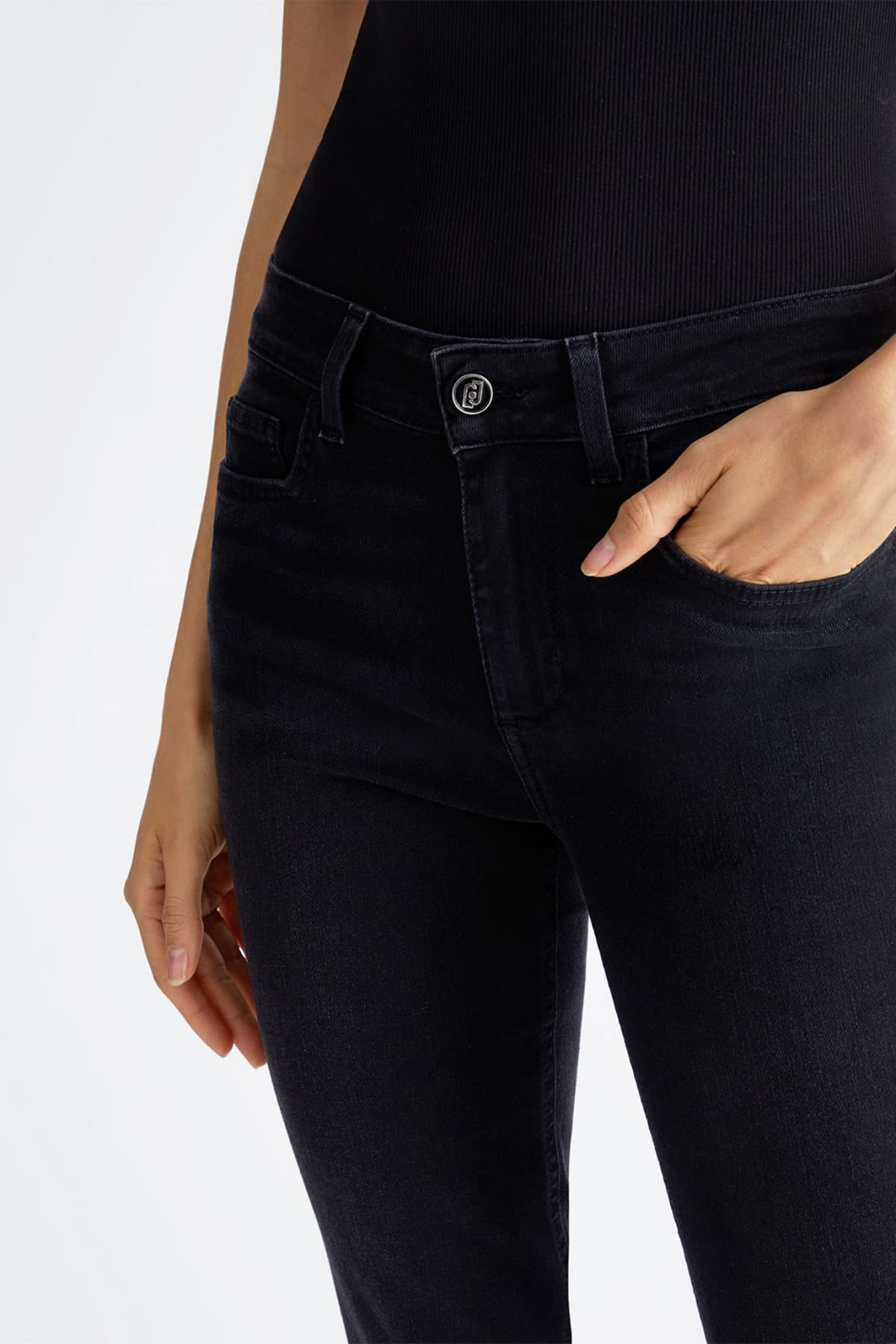 LIU JO ΠΑΝΤΕΛΟΝΙ JEANS ΠΕΝΤΑΤΣΕΠΟ ΨΗΛΟΜΕΣΟ SLIM FIT STRASS ΤΣΕΠΗ ΜΑΥΡΟ