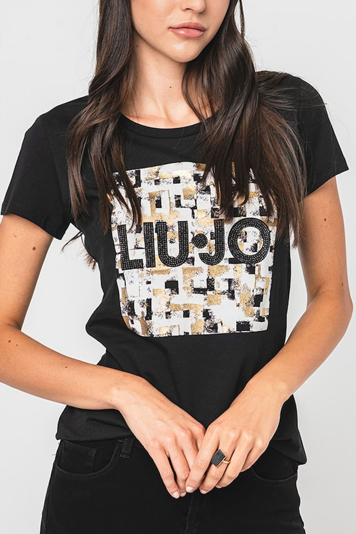LIU JO T-SHIRT LOGO ΣΤΑΜΠΑ ΜΑΥΡΟ