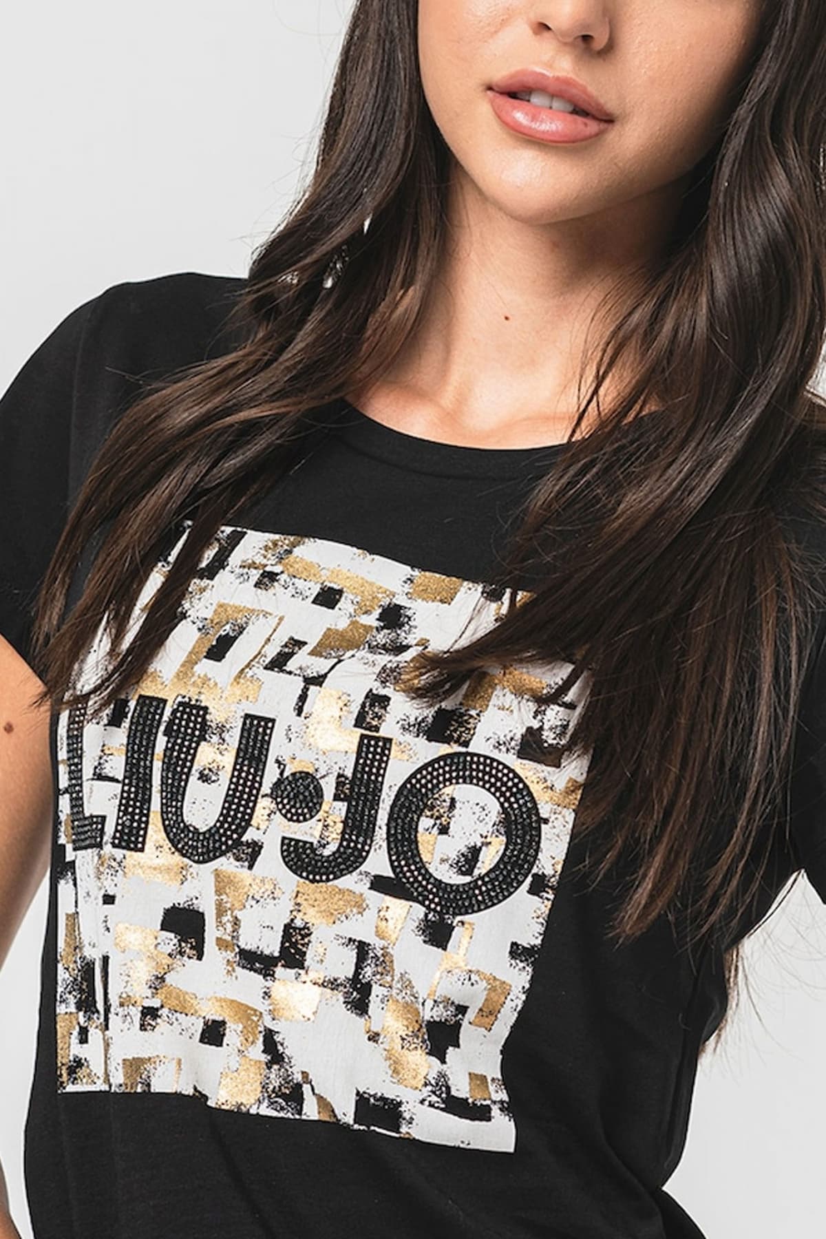 LIU JO T-SHIRT LOGO ΣΤΑΜΠΑ ΜΑΥΡΟ