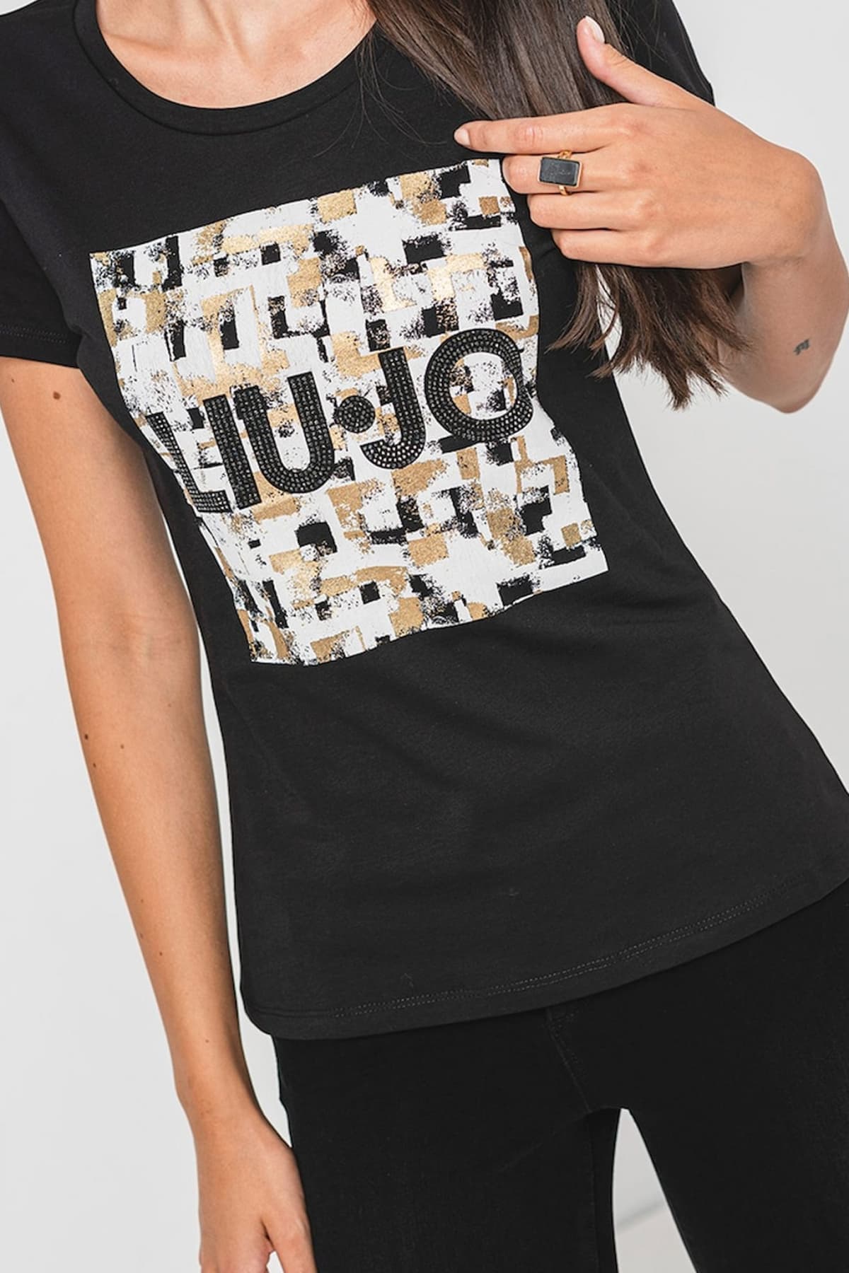 LIU JO T-SHIRT LOGO ΣΤΑΜΠΑ ΜΑΥΡΟ